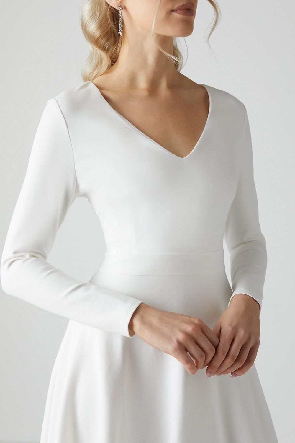 Coast V Neck Full Skirt Midi Wedding Dress Ivory image 4