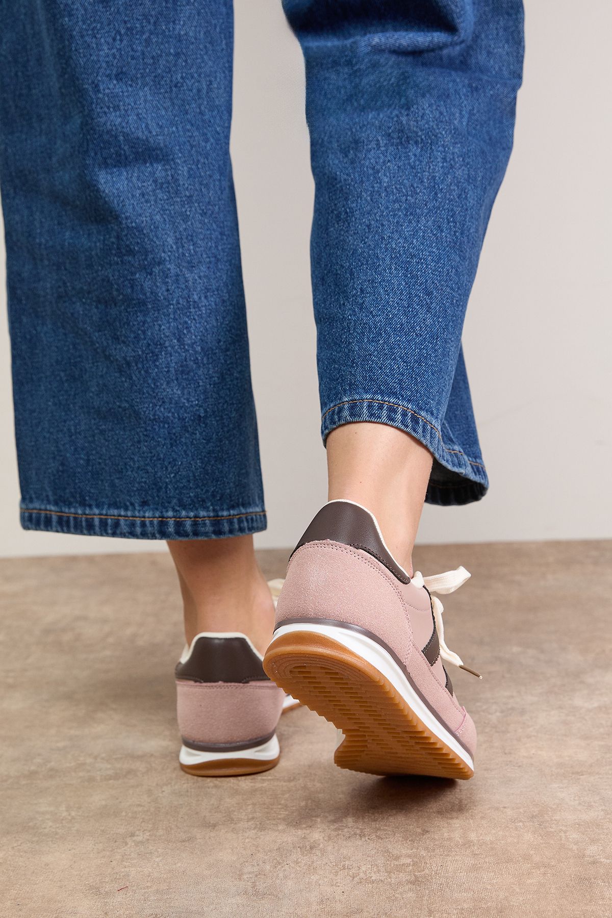 Oasis Ingrid Mixed Material Lace Up Trainers Blush image 3