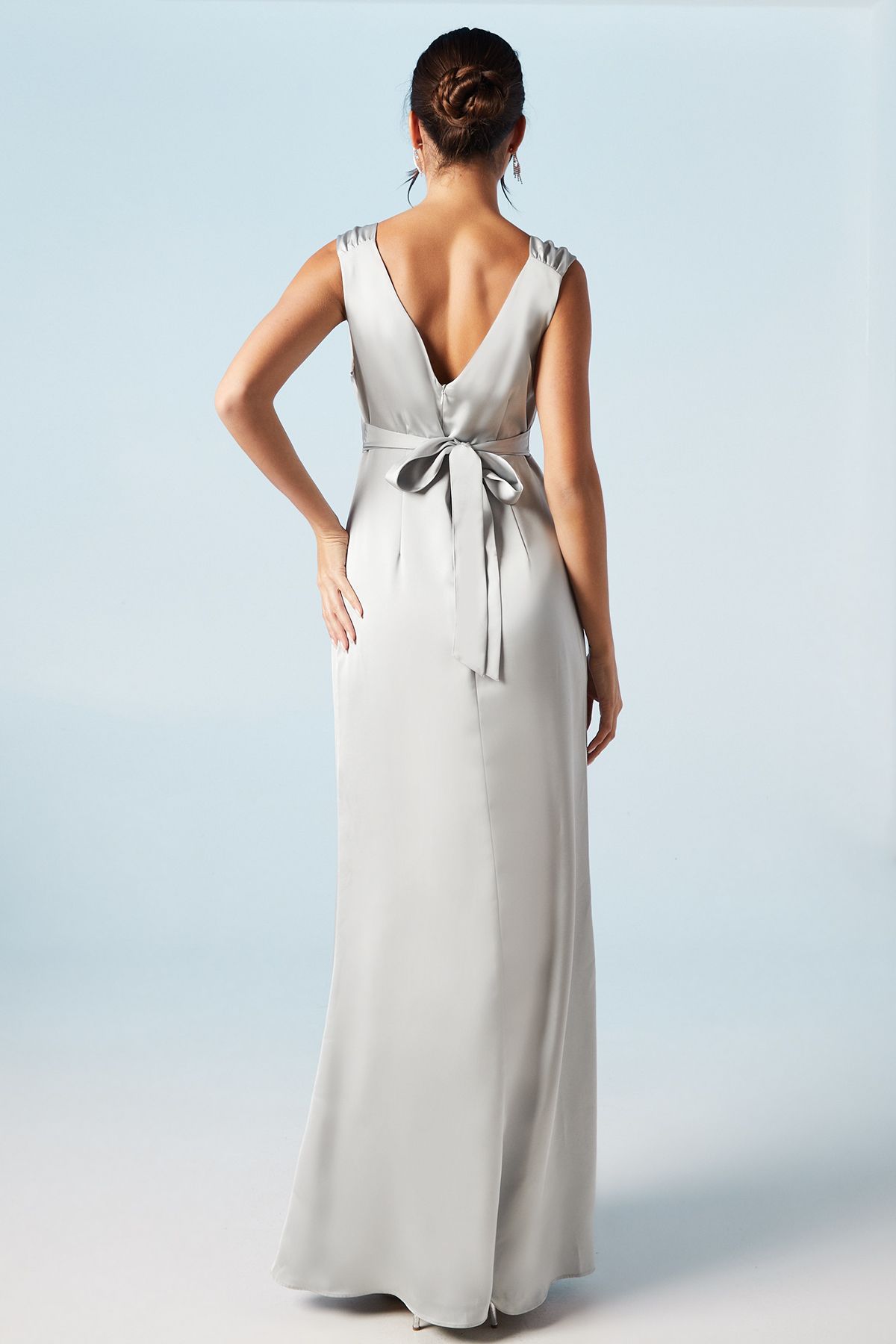 Coast Ruched Shoulder Satin Bridesmaid Dress Sage image 3