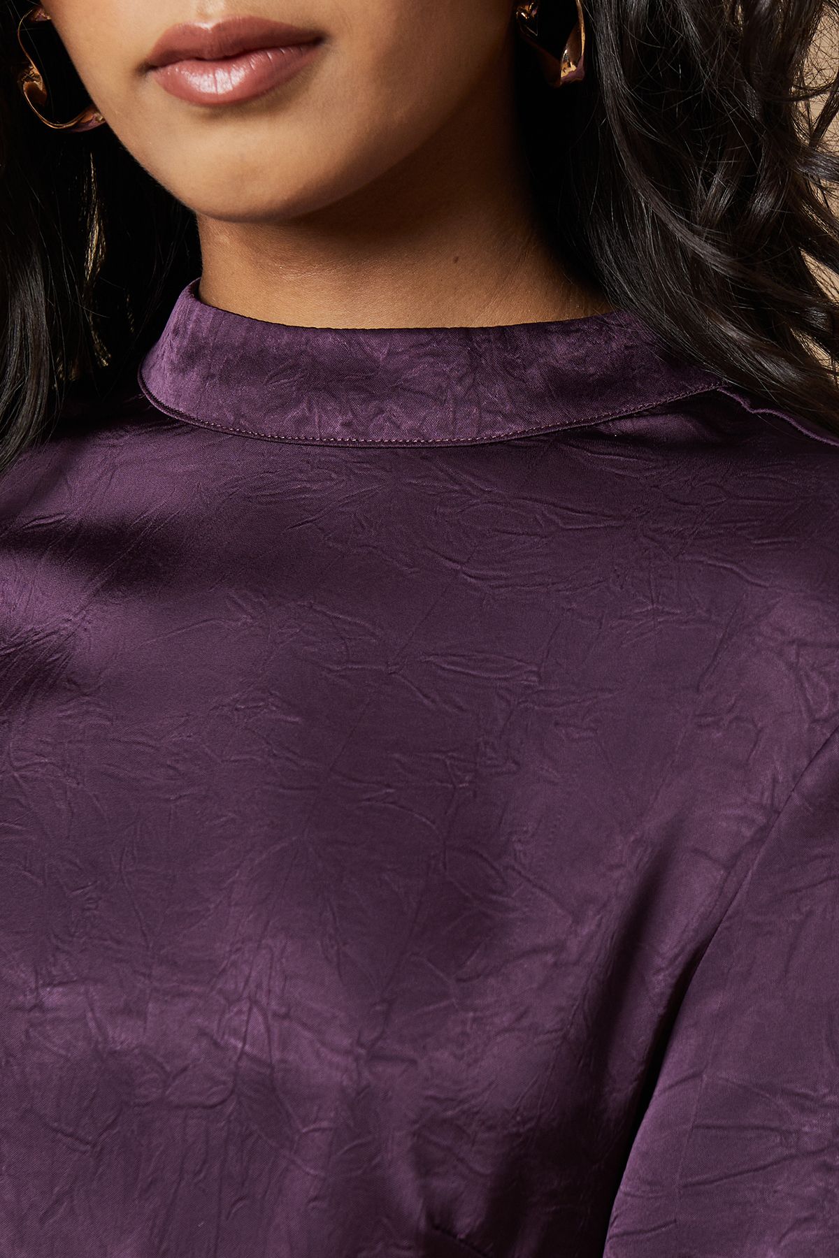 Oasis Petite Satin High Neck Twist Back Midi Dress Purple image 5