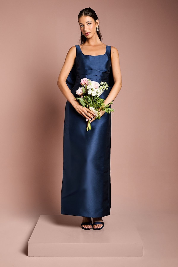 Coast Twill Sleeveless Column Bridesmaid Dress with Statement Bow Back Navy