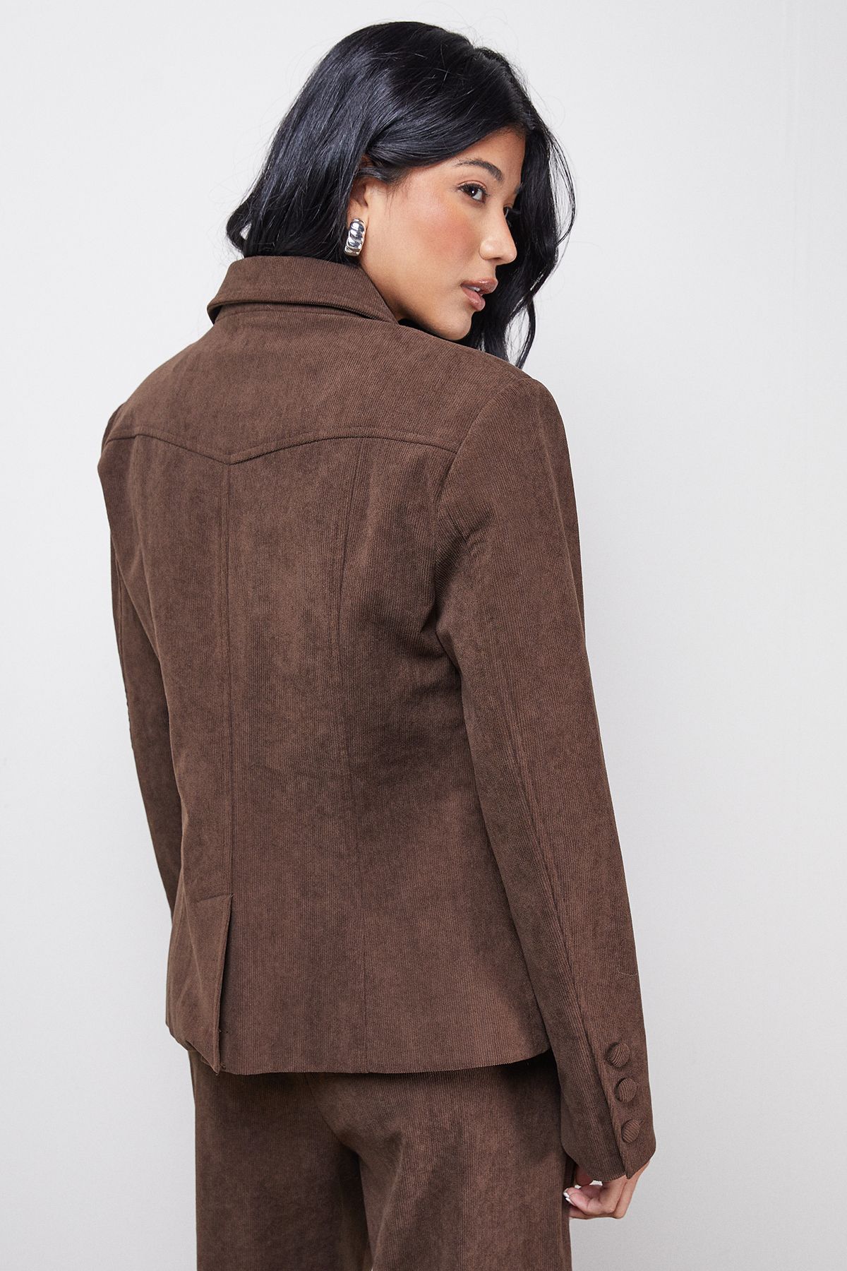 Warehouse Fitted Cord Blazer Co-ord Choc Brown image 3