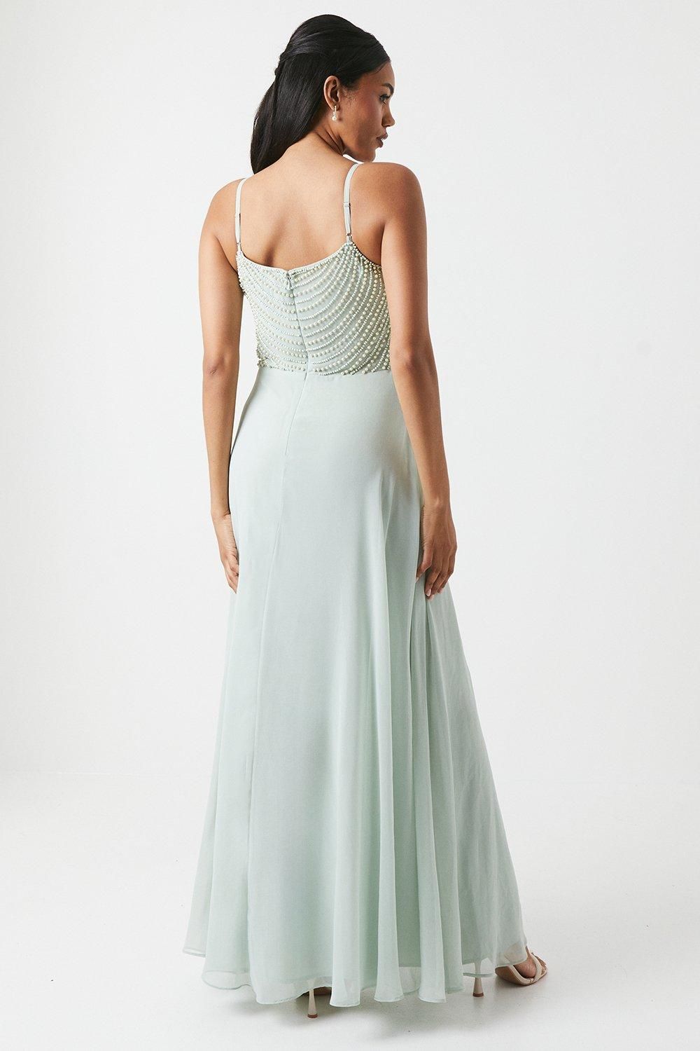 Coast Cowl Neck Pearl Georgette Maxi Bridesmaid Dress Sage image 3
