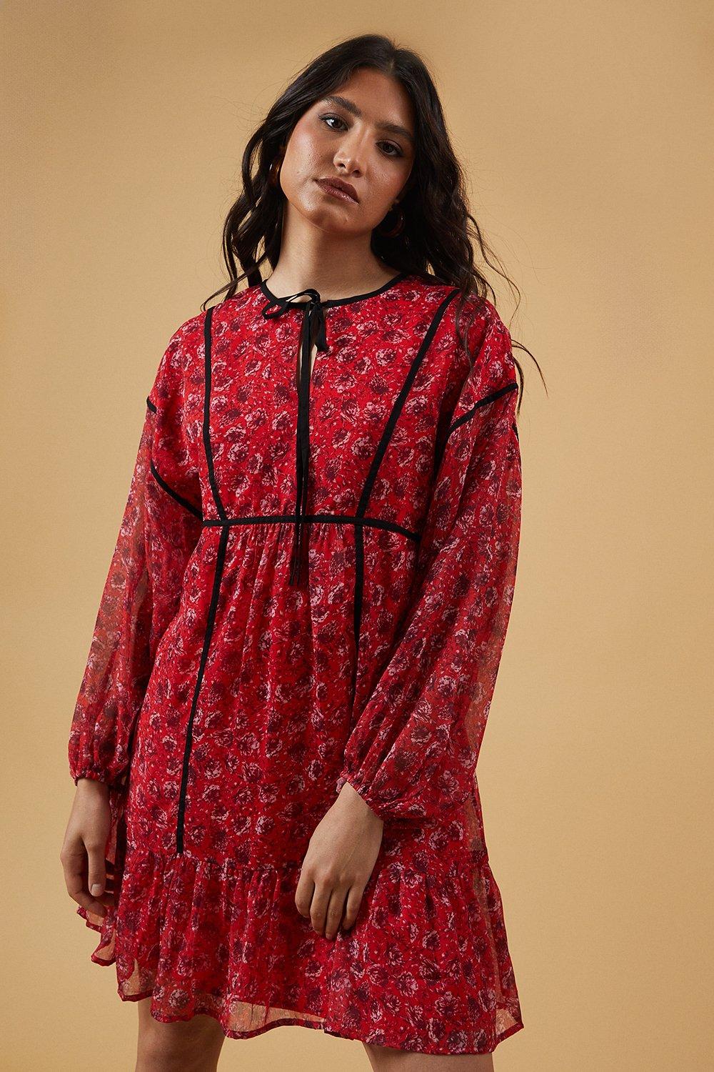 Oasis Binding Detail Chiffon Mini Dress Red image 1