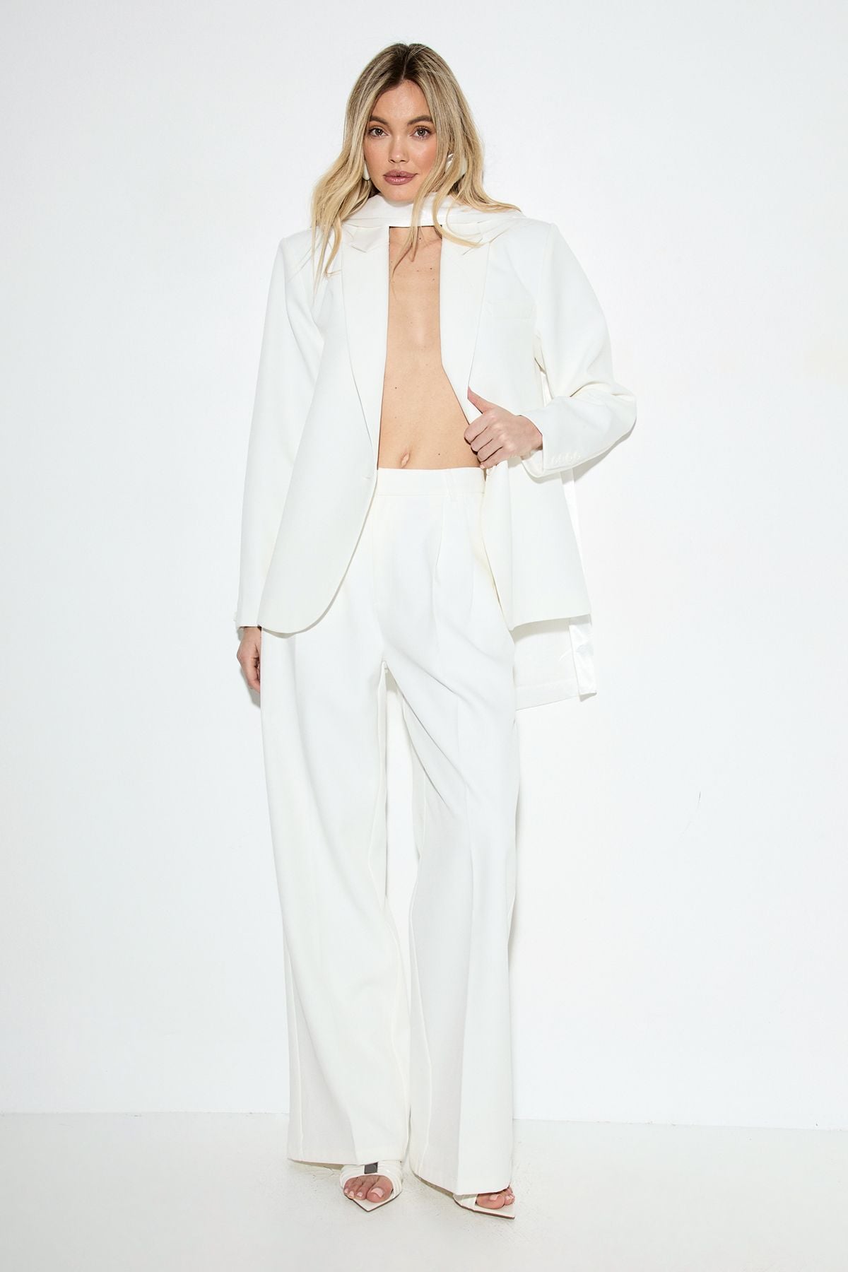 MissPap Tailored Wide Leg Pleat Front Trouser Co-Ord Ivory