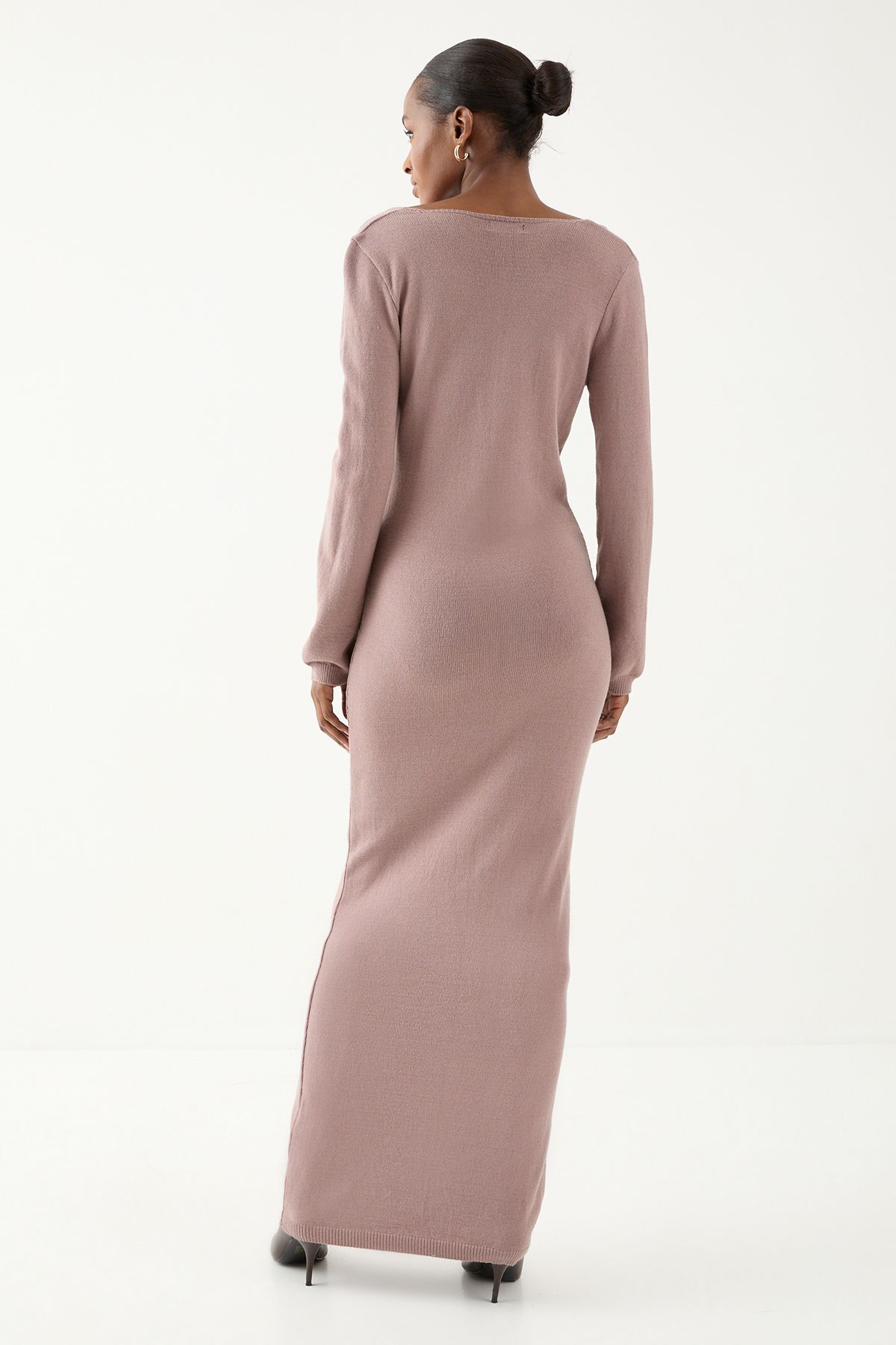 MissPap Fine Gauge Tie Front Knitted Midaxi Dress Taupe image 4