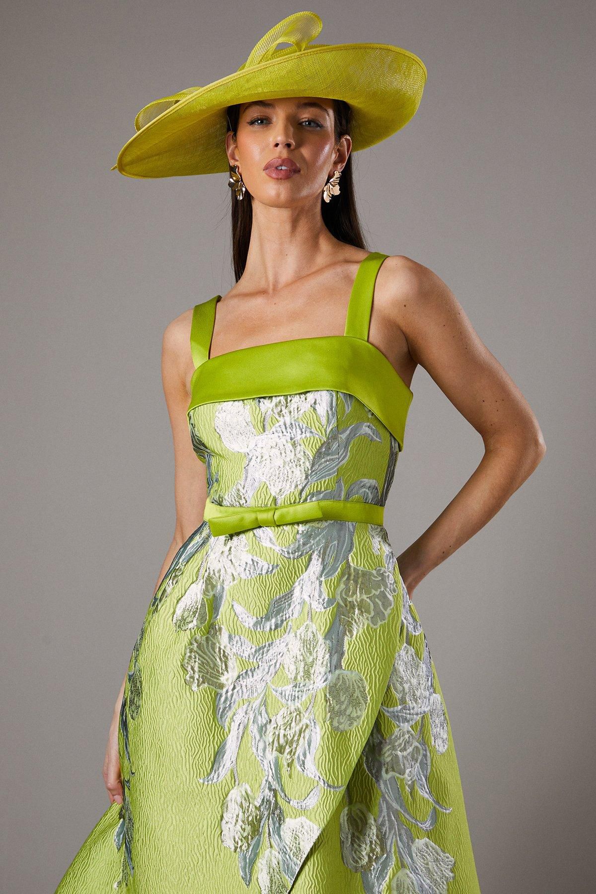 Coast Lisa Tan Jacquard Bow Belted Princess Dress Yellow image 2