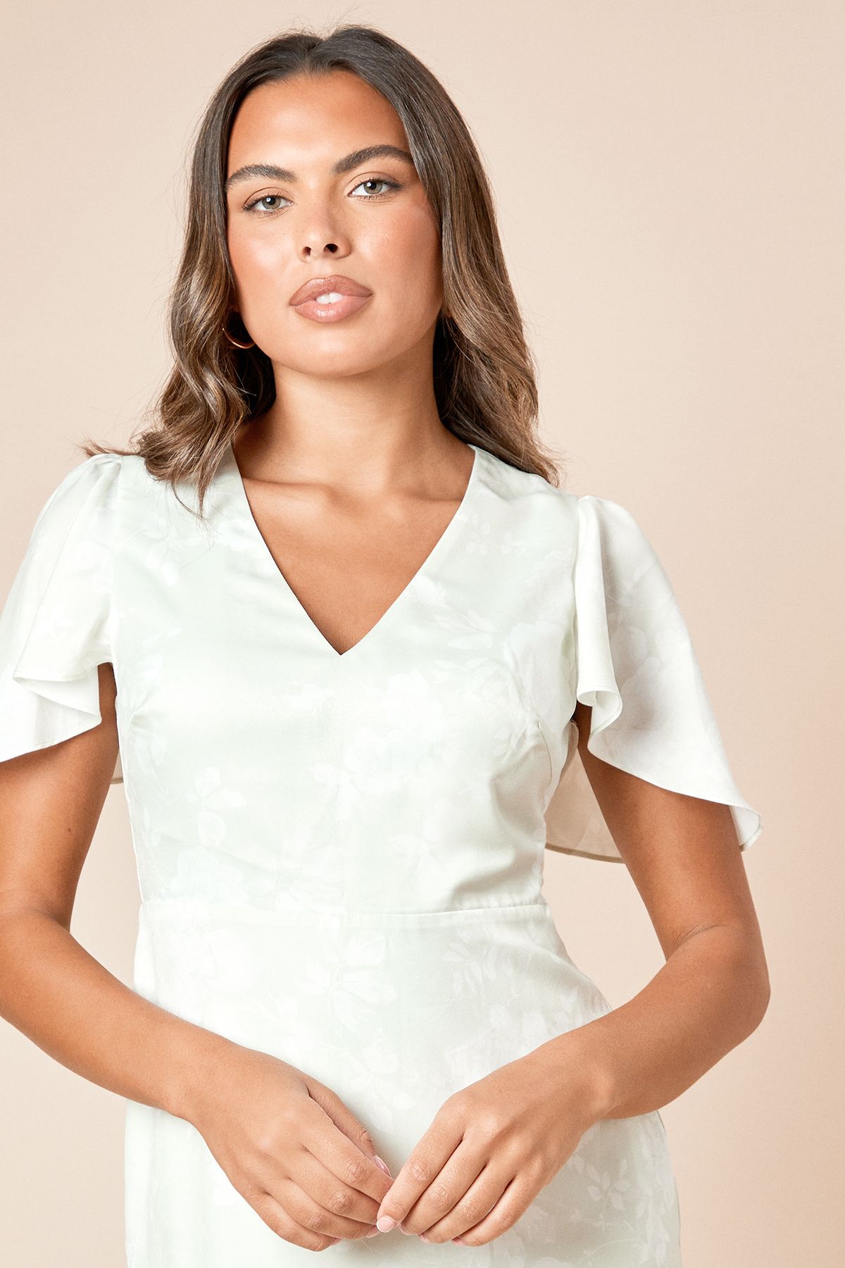 Dorothy Perkins DP Luxe Angel Sleeve V Neck Maxi Dress Sage image 4