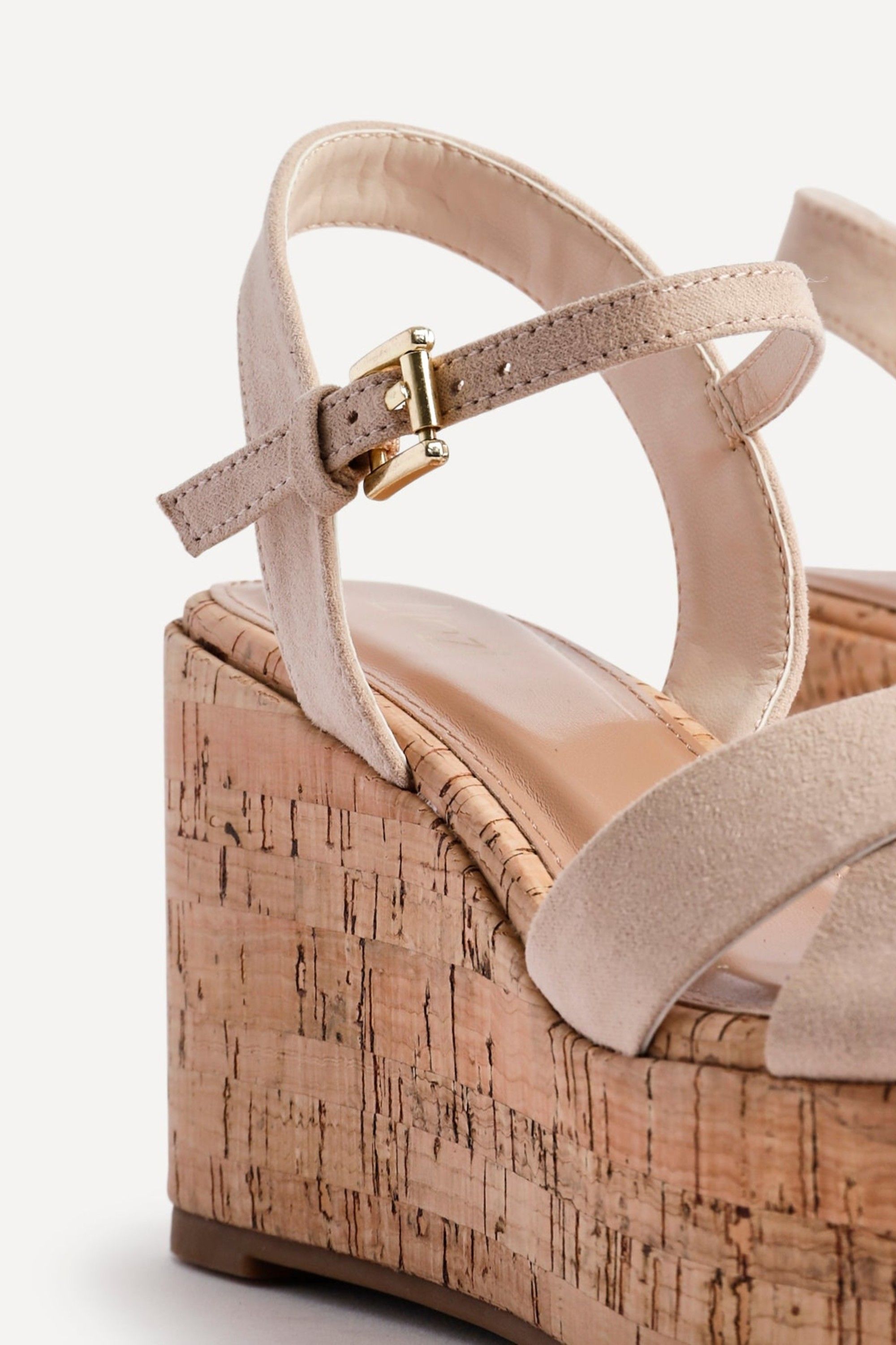 Linzi Vivid Nude Faux Suede Crossover Cork Wedge image 4