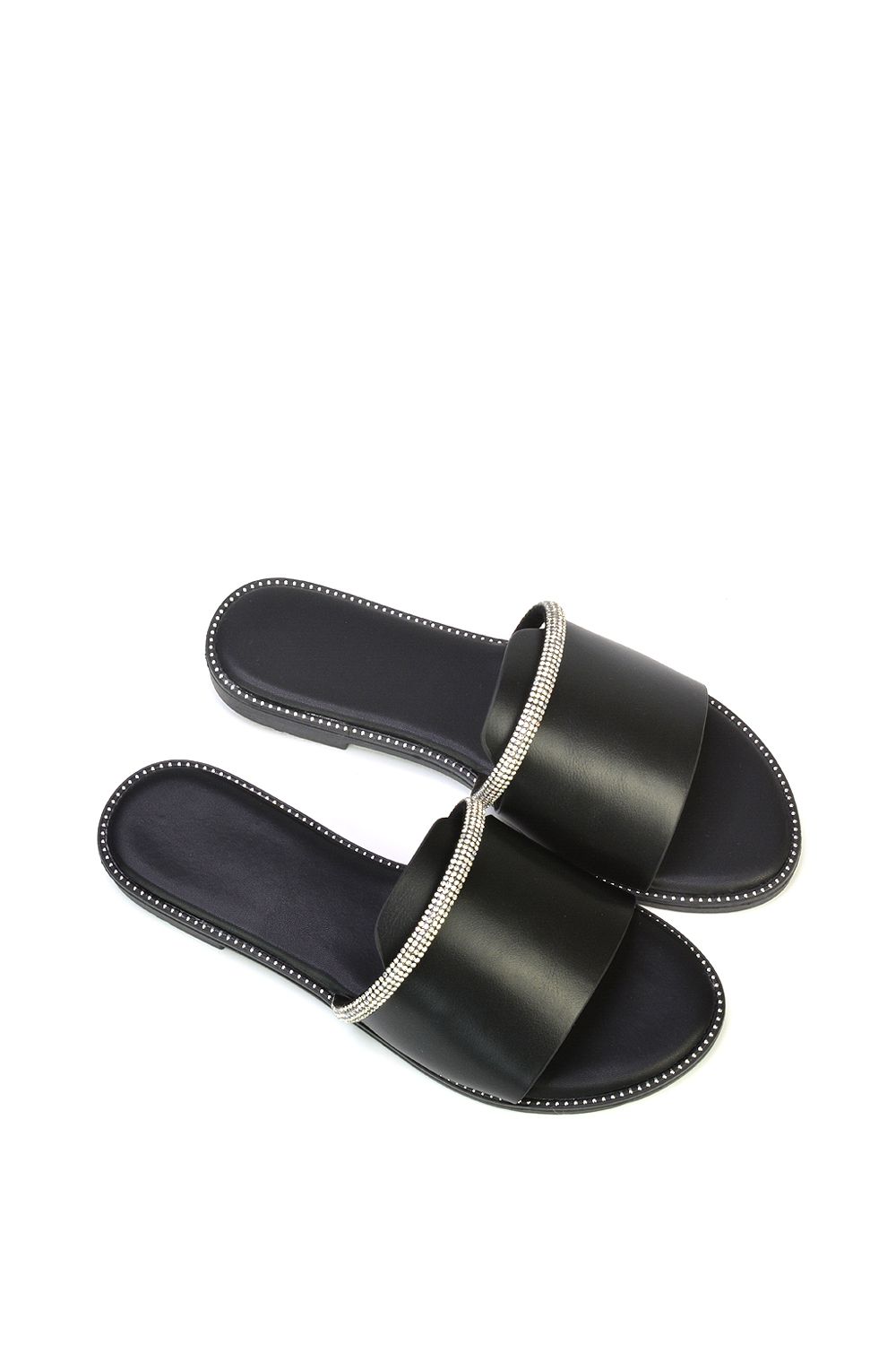 XY London 'Khai' Flat Sandal Sliders With Diamante Rhinestone Strap image 4