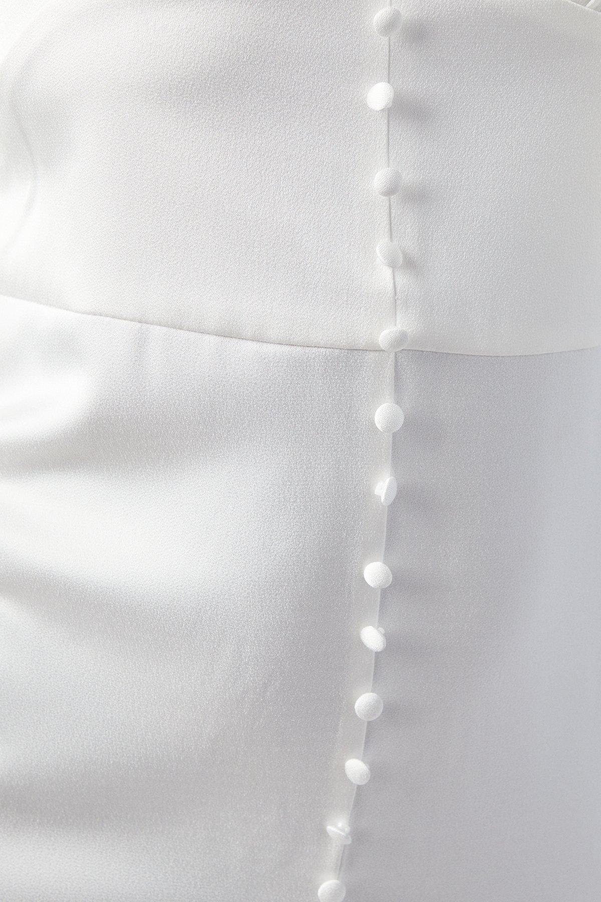 Oasis Premium Button Front Blouson Sleeve Satin Wedding Dress image 5