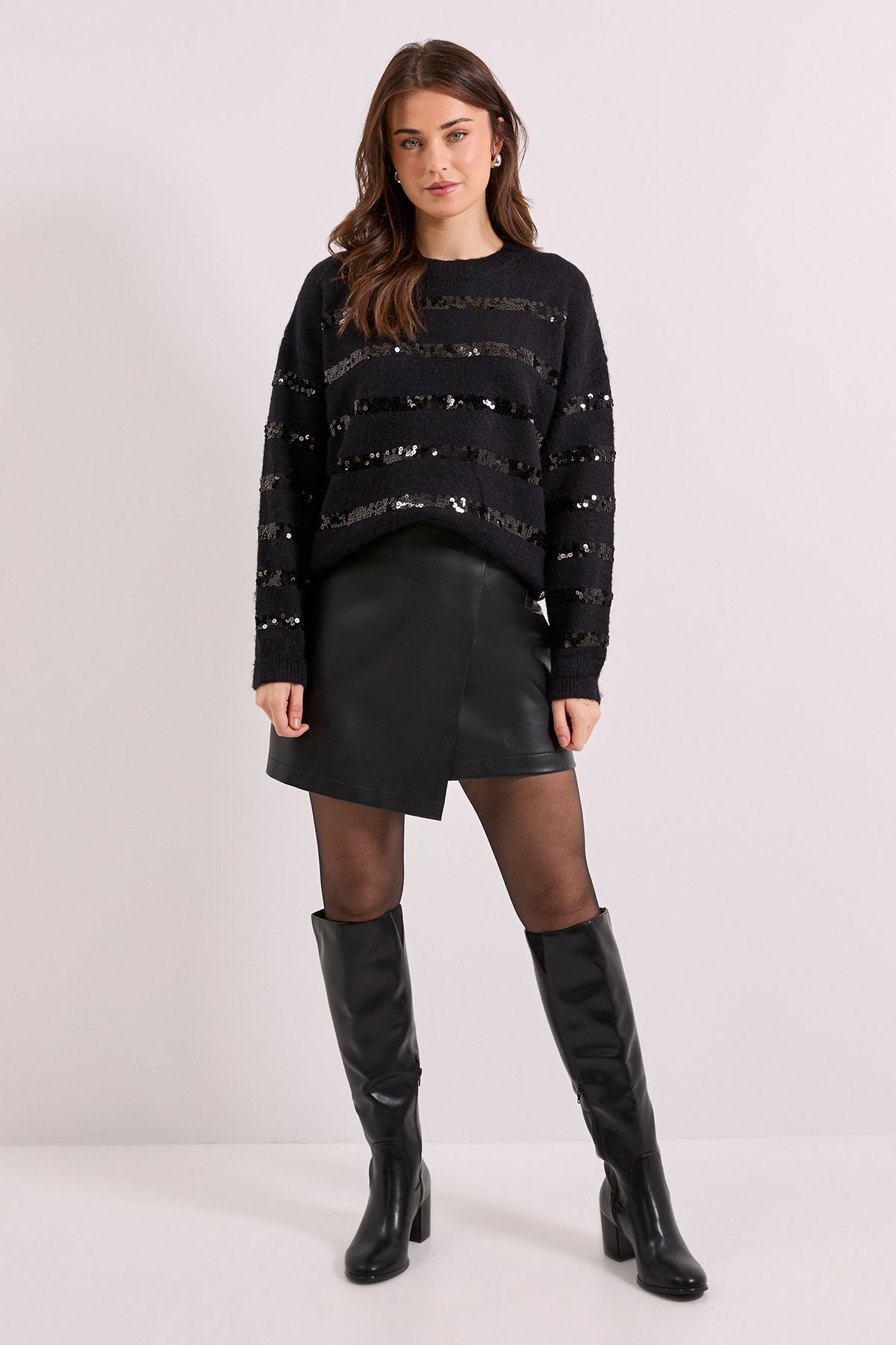 Dorothy Perkins Black Sequin Stripe Jumper Black image 2