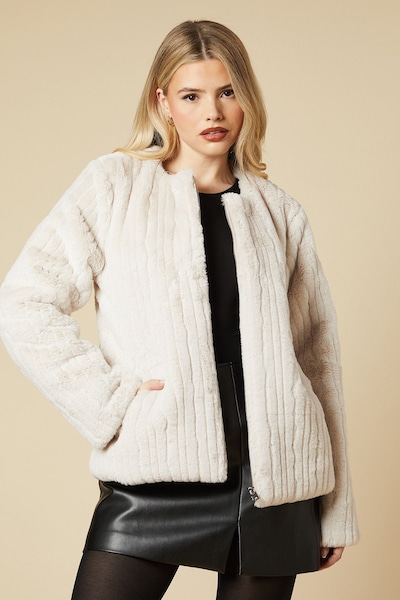 Dorothy Perkins Longline Faux Fur Coat Neutral
