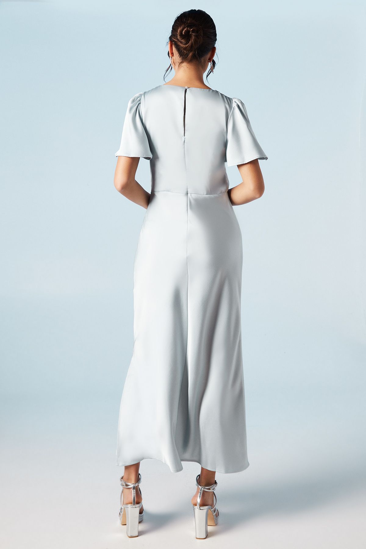 Oasis Oasis by Coast Satin Twist Front Angel Sleeve Midi Bridesmaid Dress Light Blue image 3