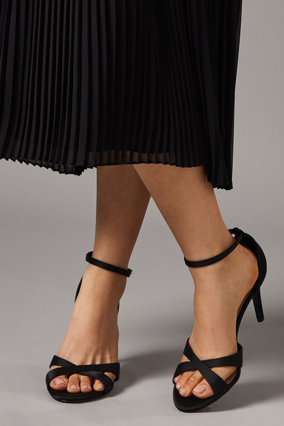 Coast Cadenza Satin Cross Strap High Stiletto Heel Sandals Black image 1