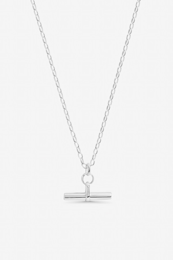 Inicio Sterling Silver Plated Polished T-Bar Pendant - Gift Pouch