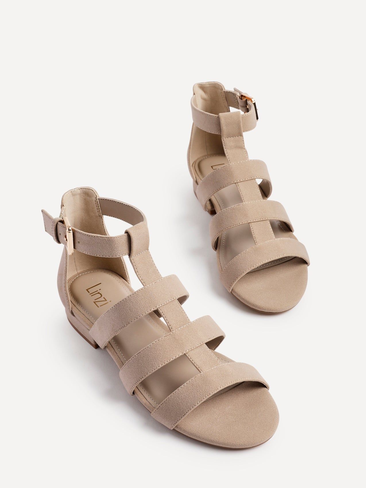 Linzi Liberate Taupe Faux Suede Closed Back Gladiator Sandals image 4