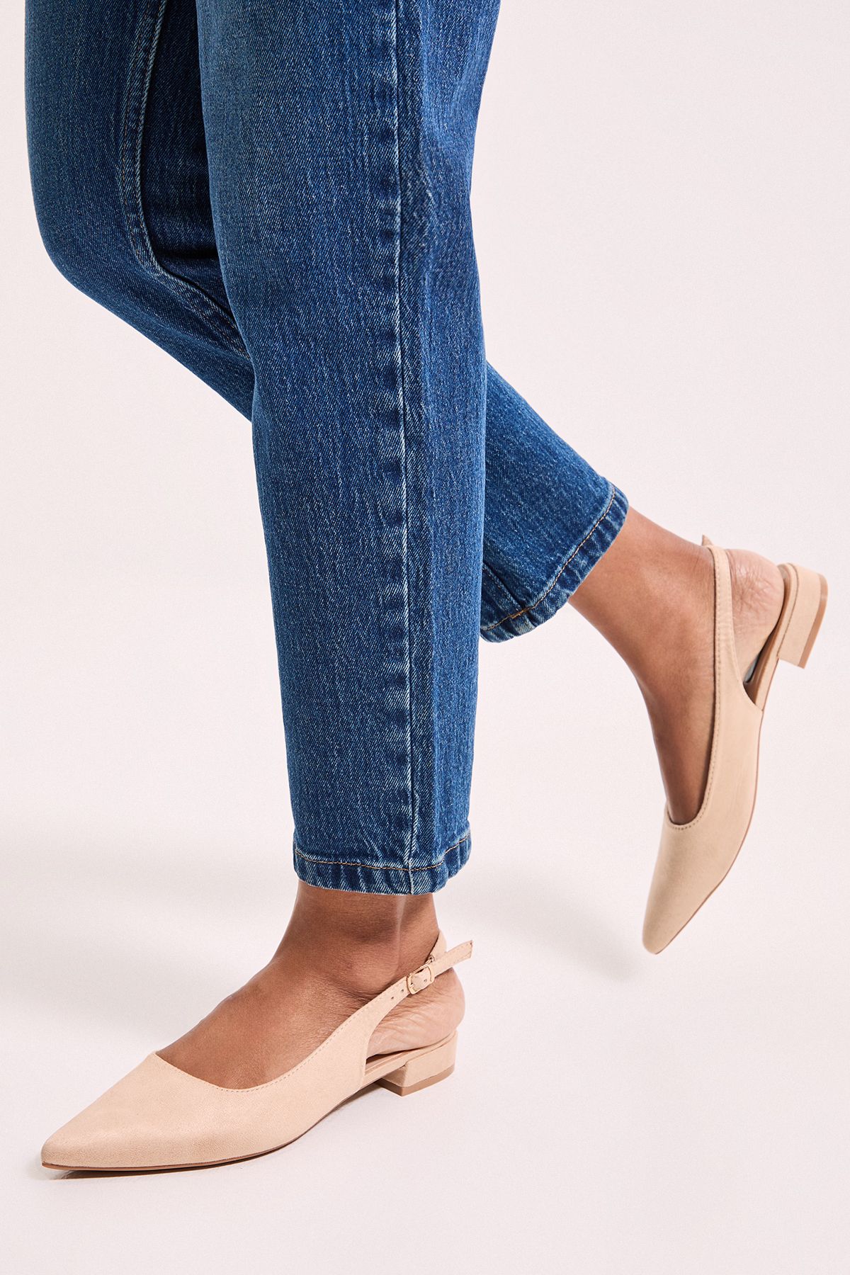 Dorothy Perkins Enola Faux Suede Pointed Low Block Heel Slingback Shoes Beige image 1