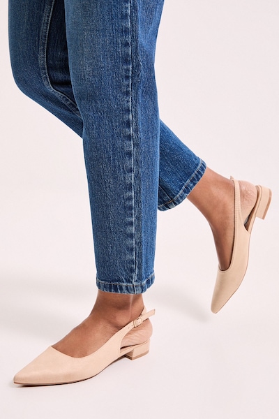 Dorothy Perkins Enola Faux Suede Pointed Low Block Heel Slingback Shoes Beige