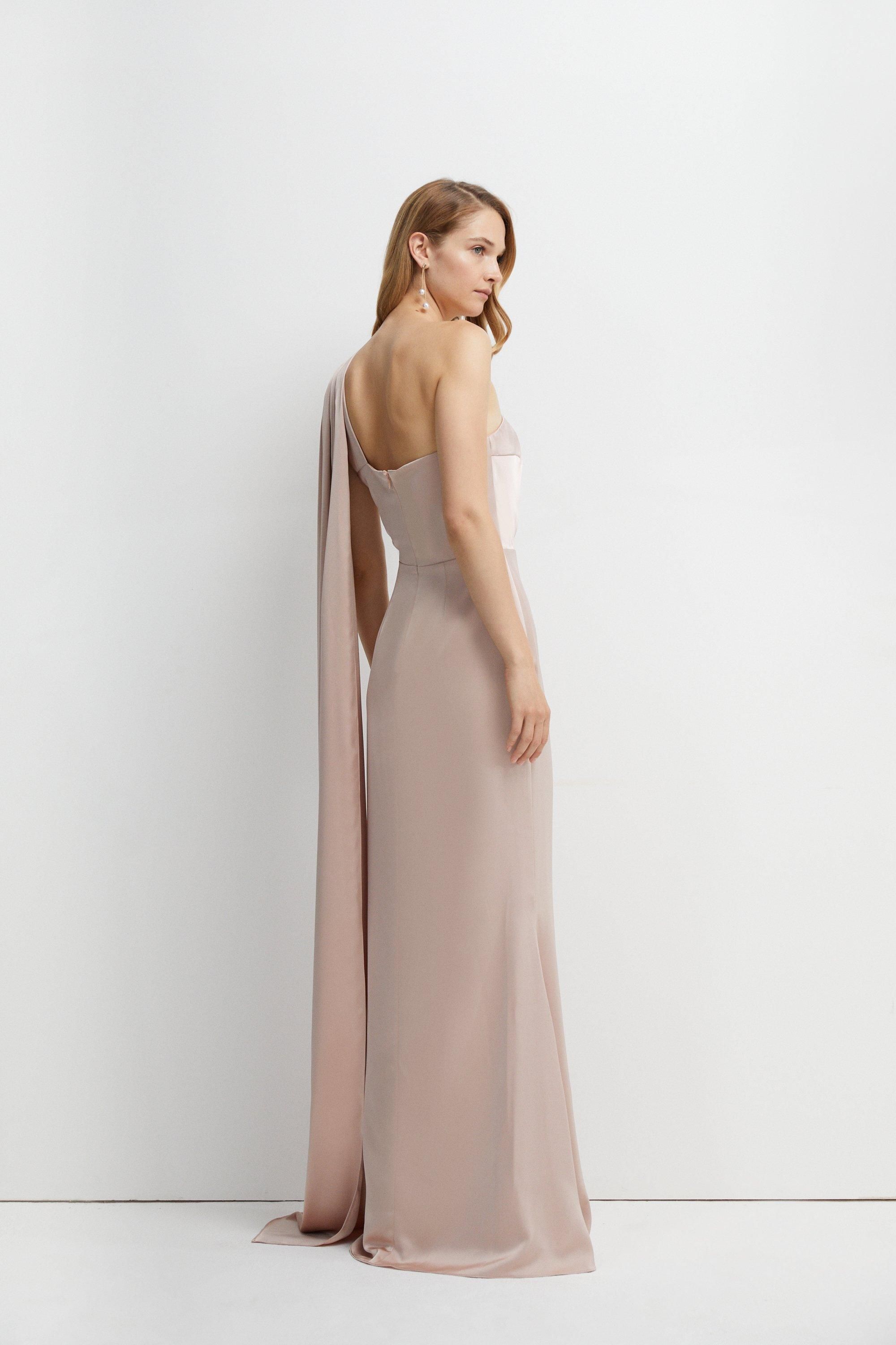 Coast Coast Honoured Drape One Shoulder Satin Maxi Bridesmaid Dress Mocha image 4