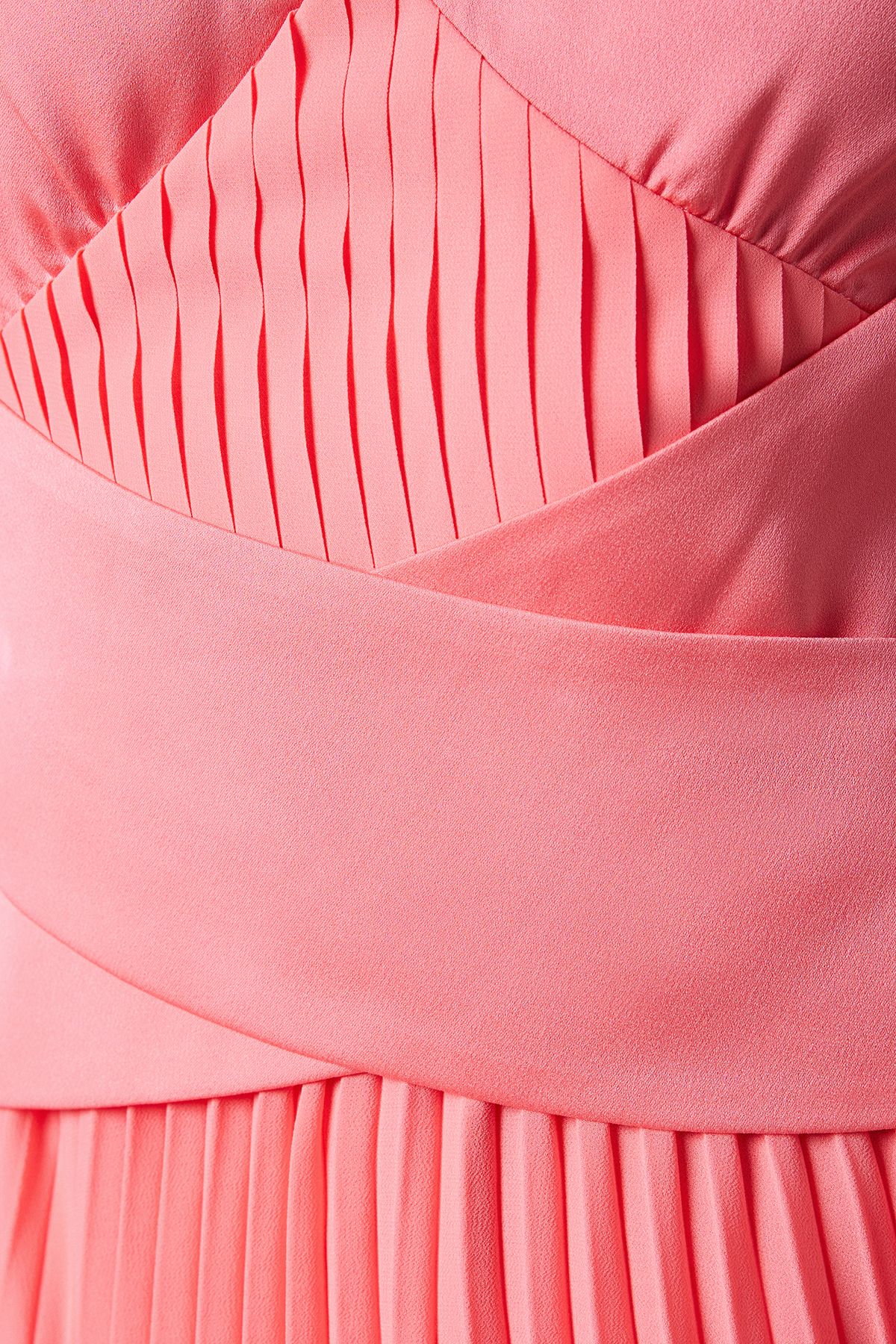 Coast Lisa Tan Peplum Cross Detail Pleated Midi Dress Coral image 5