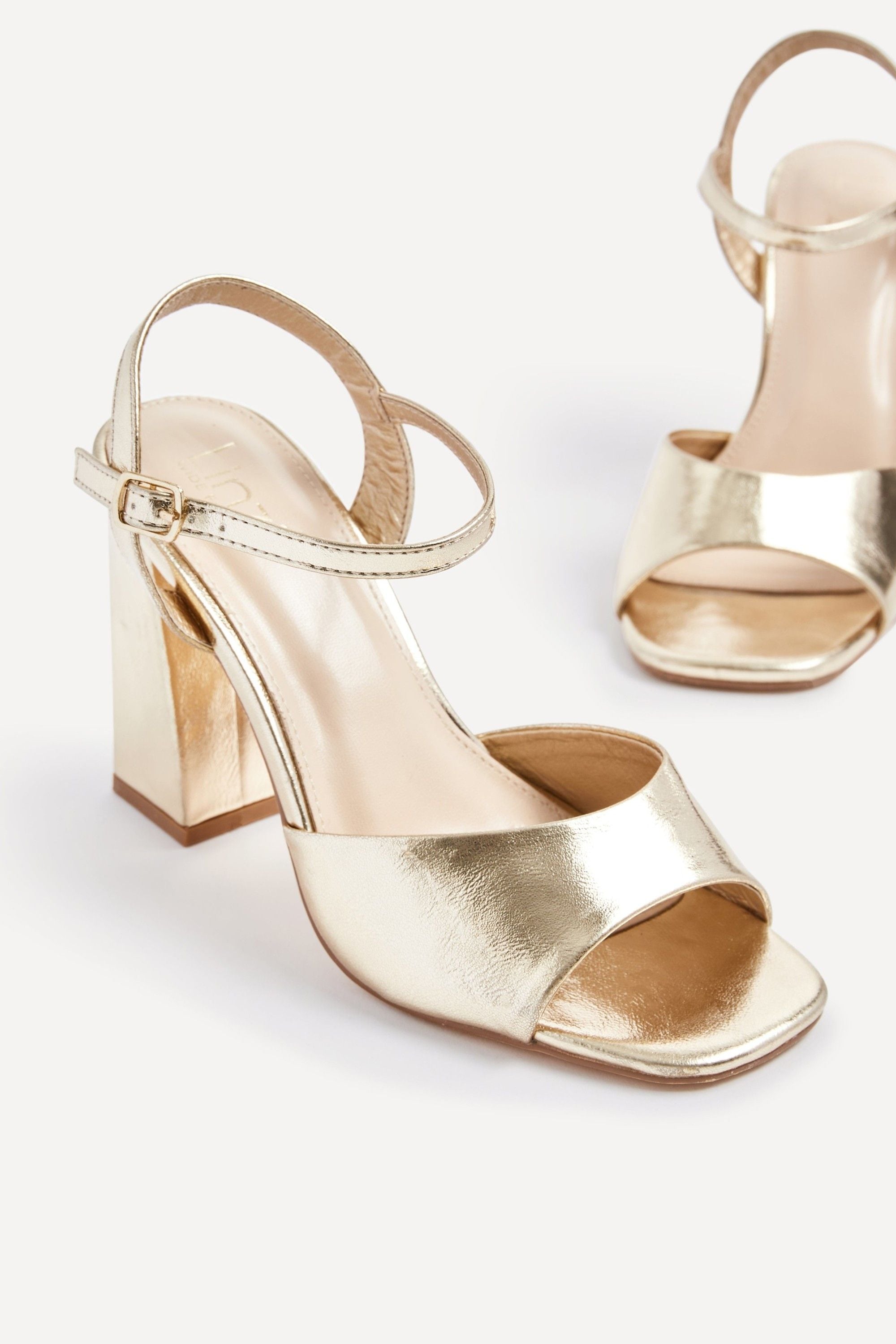 Linzi Monroe Wide Fit Gold Faux Leather Block Heeled Sandals image 5