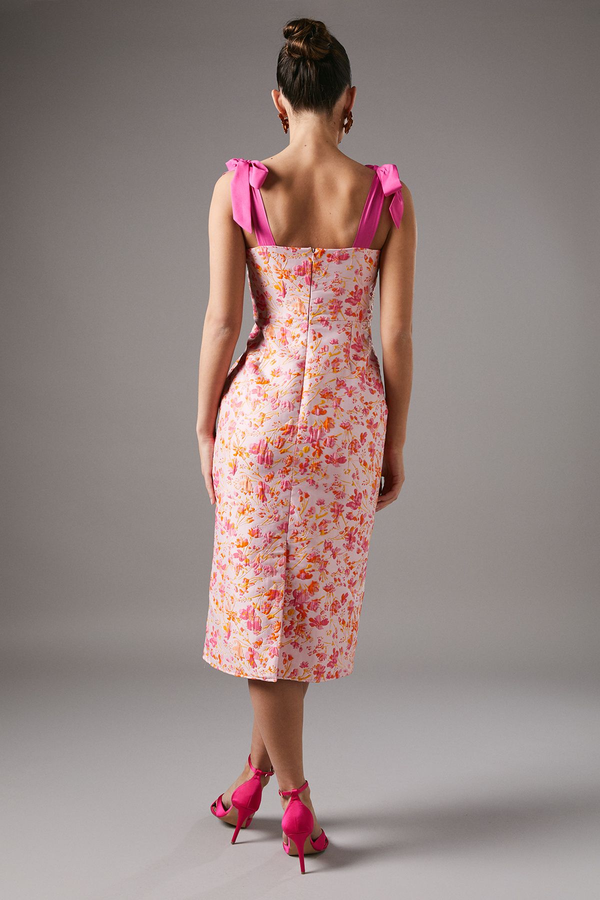 Coast Ditsy Floral Jacquard Dress With Shoulder Ties Pink image 4