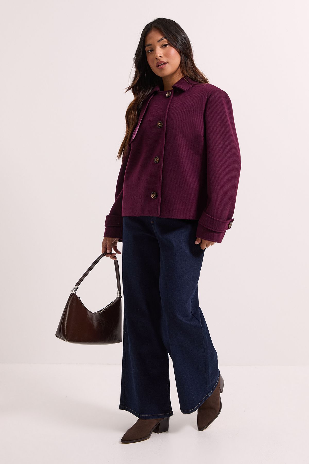 Dorothy Perkins Petite Short Trench Coat Burgundy image 2