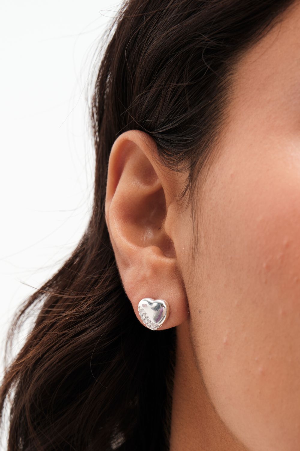 Simply Silver Sterling Silver 925 Polished and Pave Heart Stud Earrings image 3