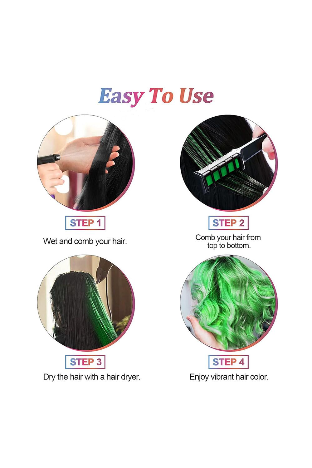 Living and Home 8Pcs Temporary Bright DIY Hair Color Chalk Comb Set image 2