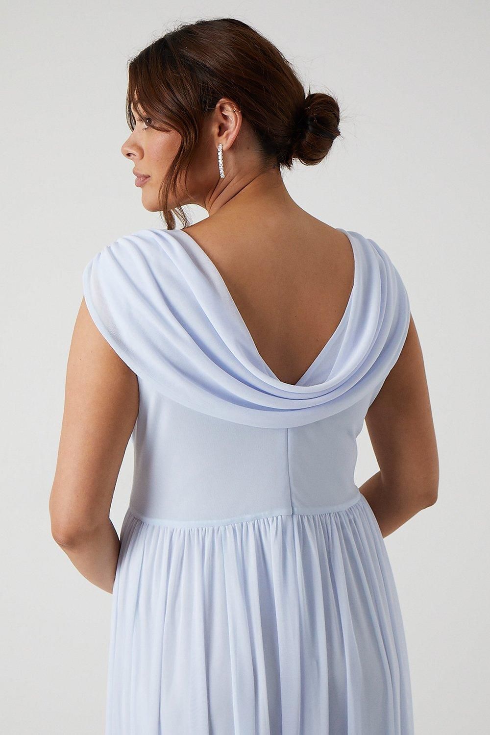 Coast Plus Size Cowl Back Stretch Mesh Bridesmaid Maxi Dress Ice Blue image 4