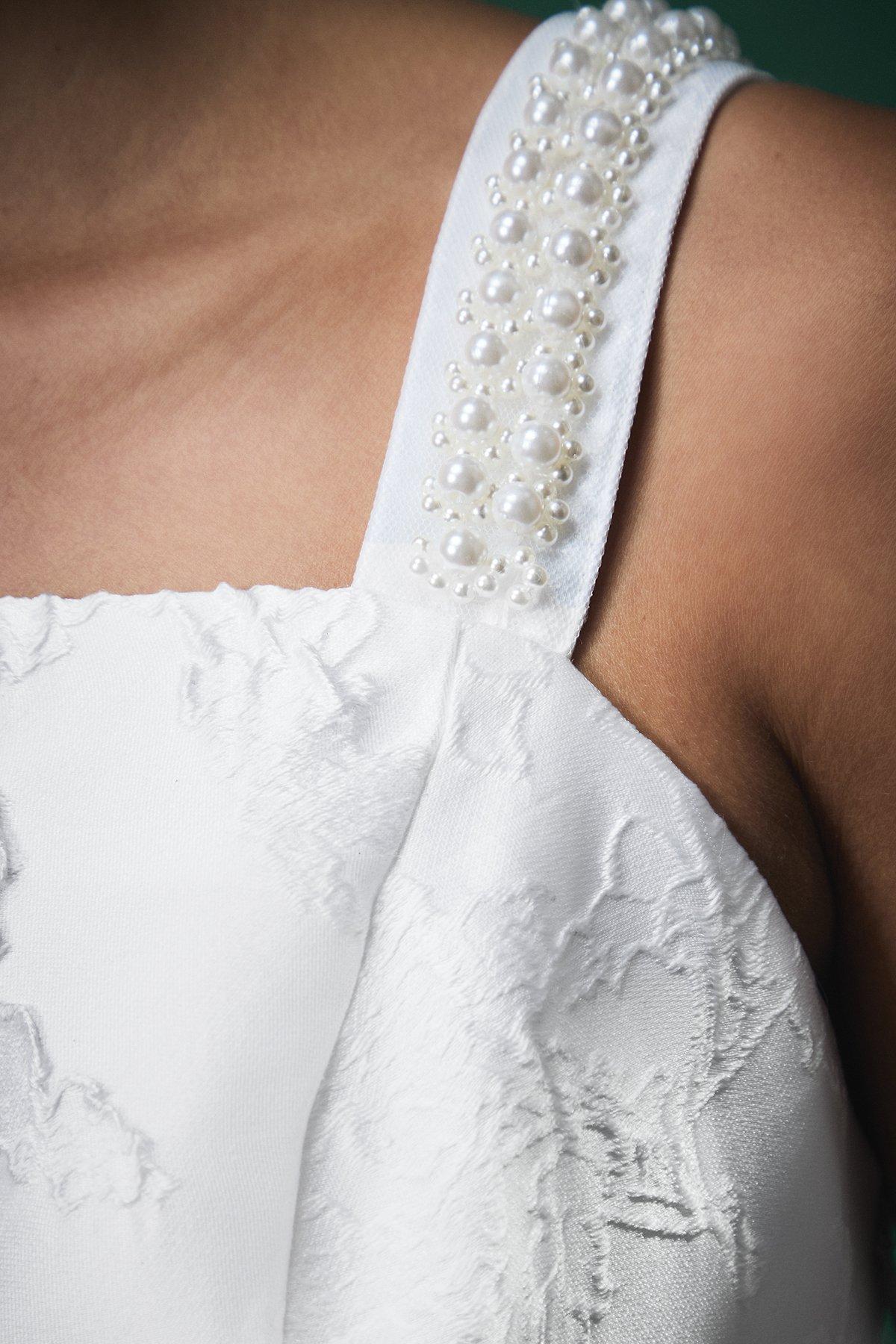 Coast Lisa Tan Pearl Strap Peplum Bridal Top With Statement Bow Detail White image 5