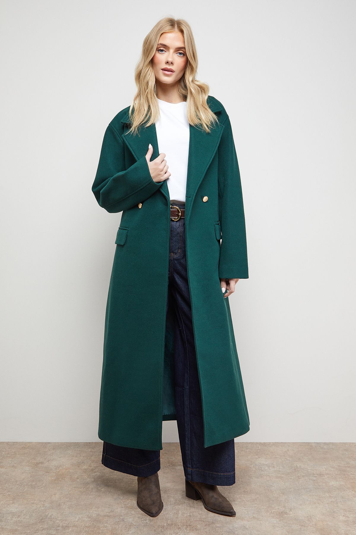 Oasis Tie Belt Detail Midi Coat Forest