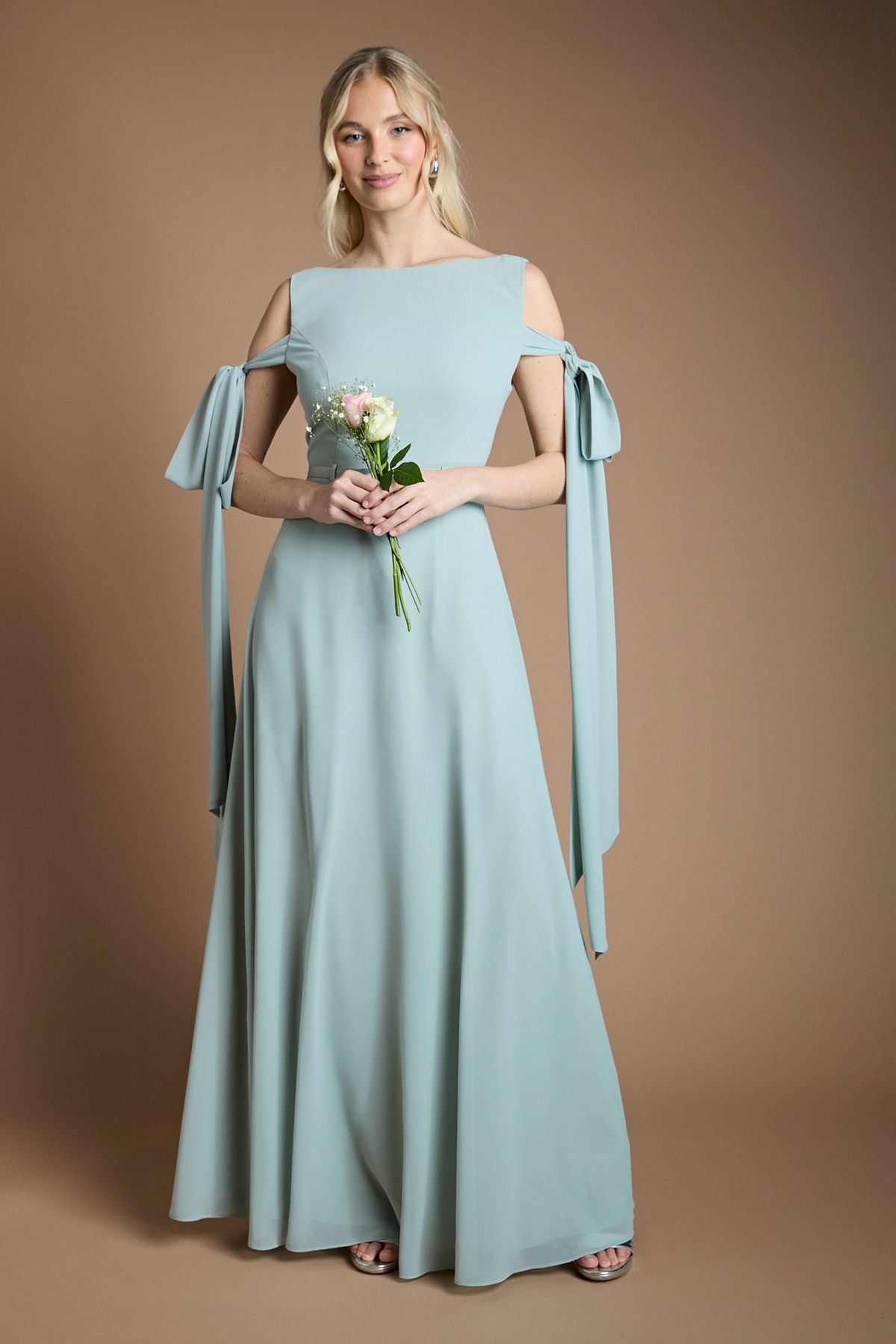 Coast Bow Sleeve Chiffon Bridesmaid Maxi Dress Sage image 1