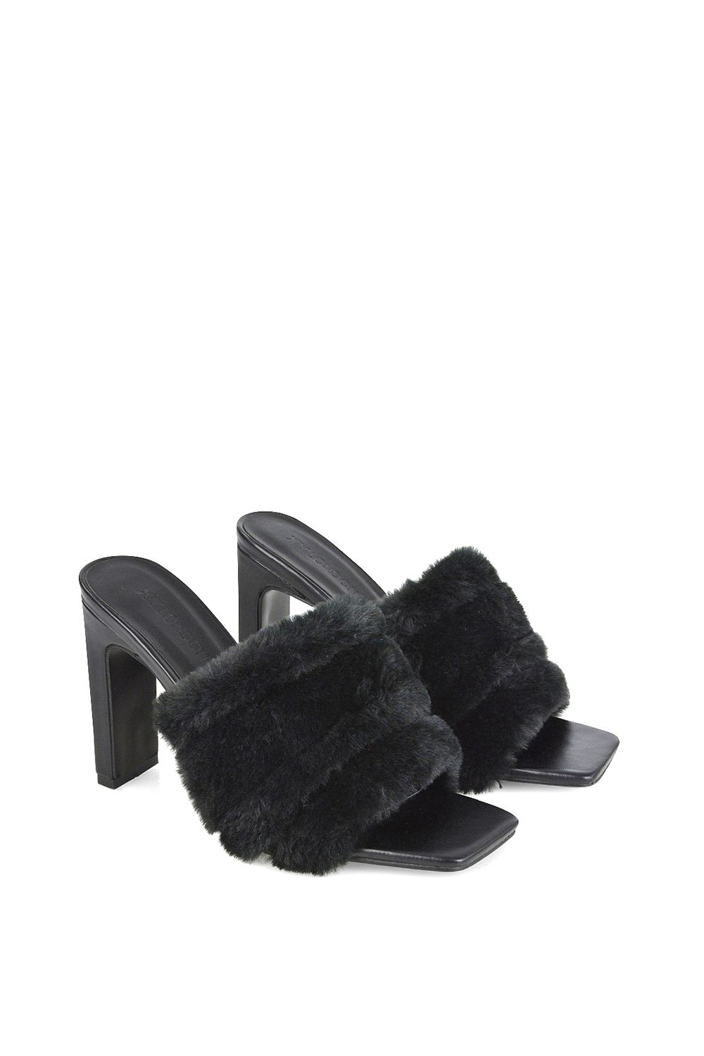 XY London 'Hunter' Fluffy Faux Fur Square Toe Slim Block Heel Mules image 5