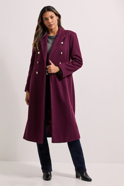 Dorothy Perkins Midi Length Fitted Military Coat Burgundy