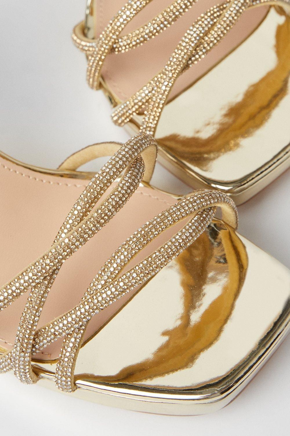 Coast Taylor Faux Leather Diamante Platform Heel Sandals Gold image 4