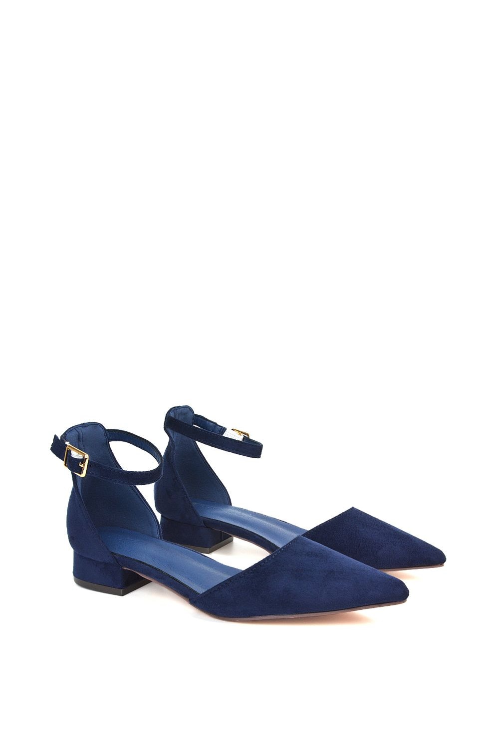 XY London 'Jenny' Low Heel Flat Pointed Toe Ankle Strap Court Shoes image 3