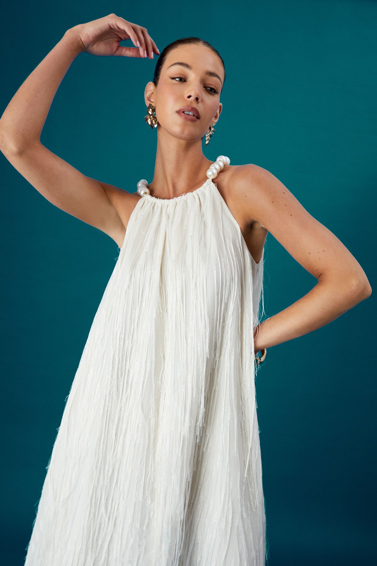 Coast Coast Muse Feather Pearl Trim Volume Maxi Dress Ivory image 2