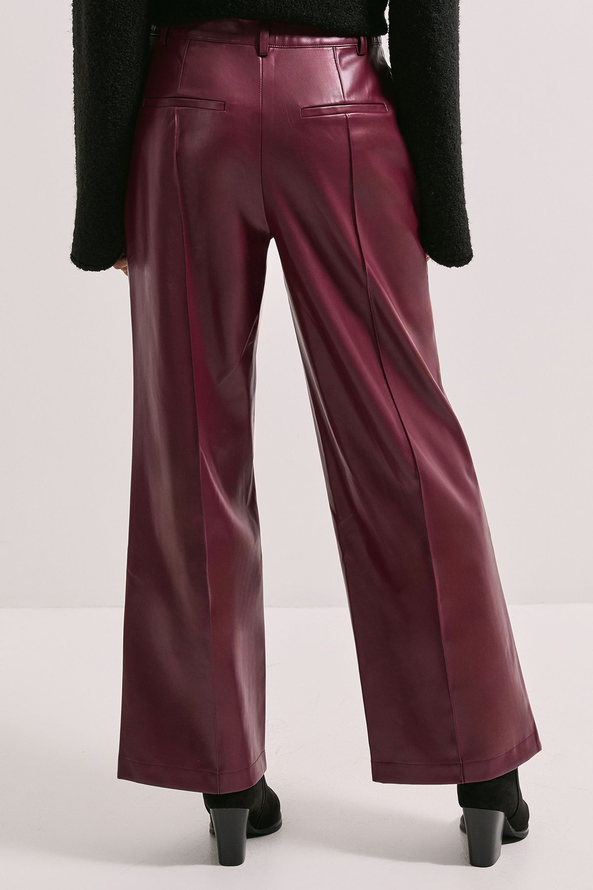 Dorothy Perkins Faux Leather Wide Leg Trousers Burgundy image 3