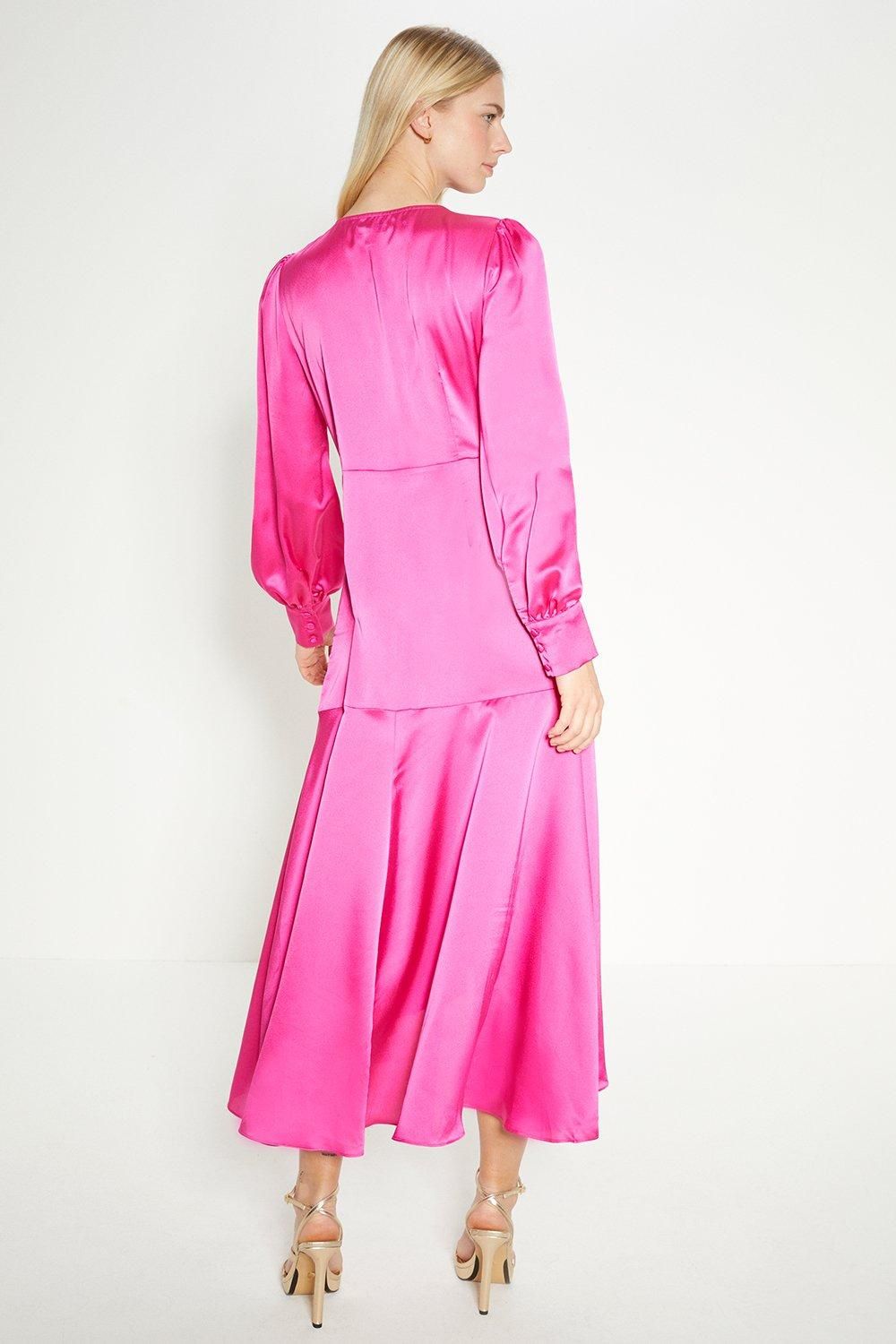 Oasis Rachel Stevens Satin Twist Front Draped Midi Dress Pink image 4