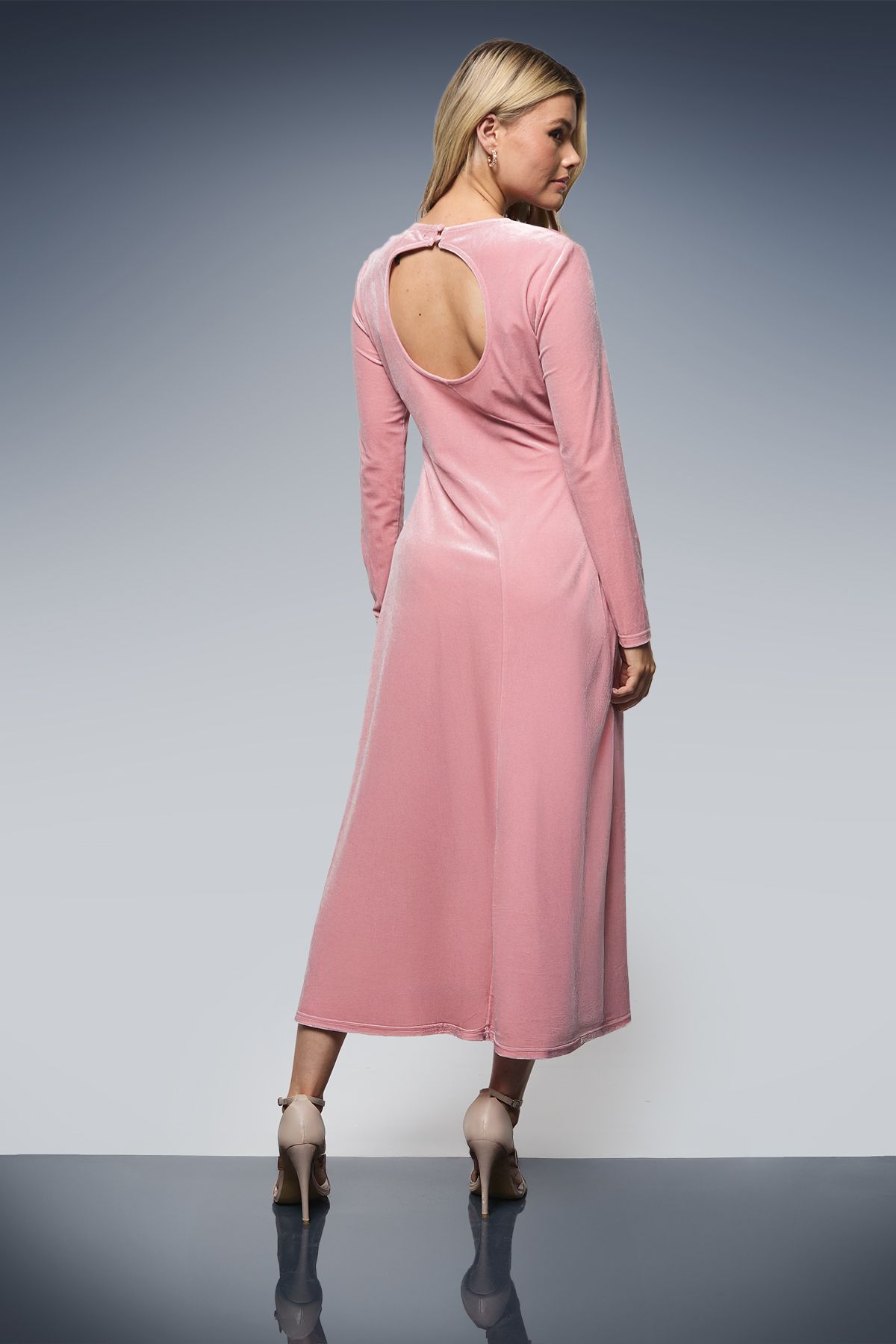 Dorothy Perkins Velvet Seam Detail Keyhole Midi Dress Pink image 3