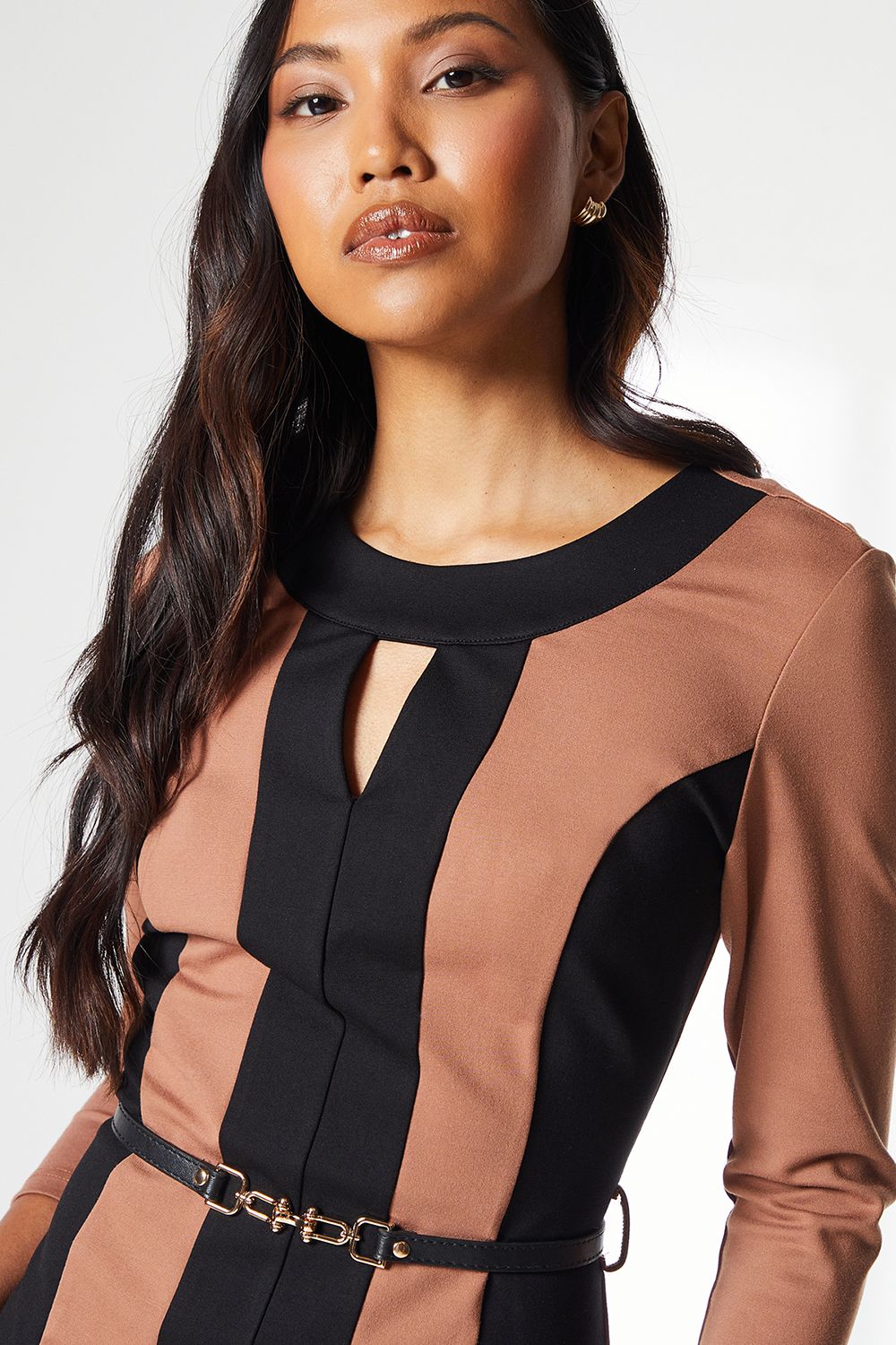 Principles Beige Contrast Detail Ponte Shift Dress Camel image 2