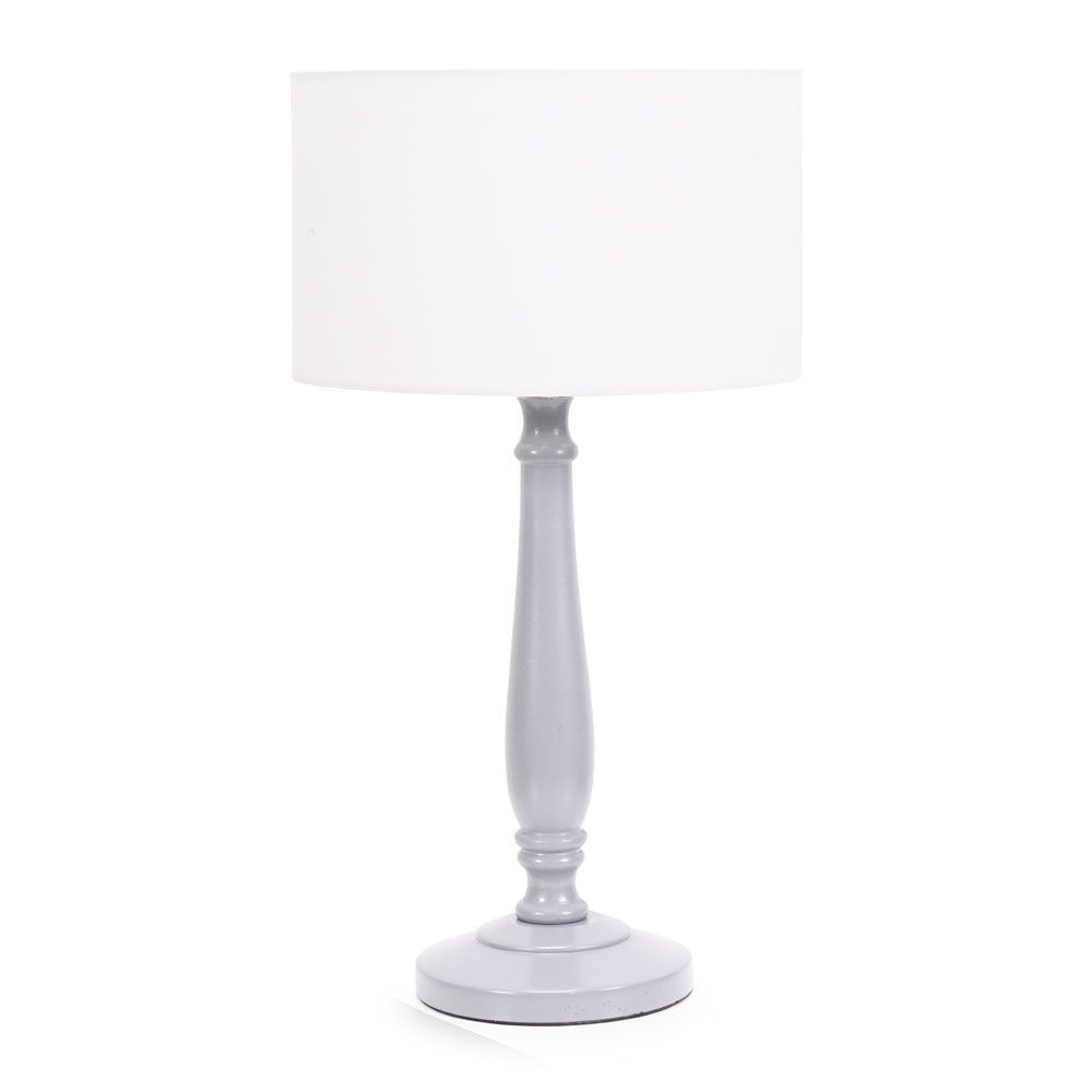ValueLights Victoria Grey Wood Traditional Table Lamp with Fabric Drum Shade image 2
