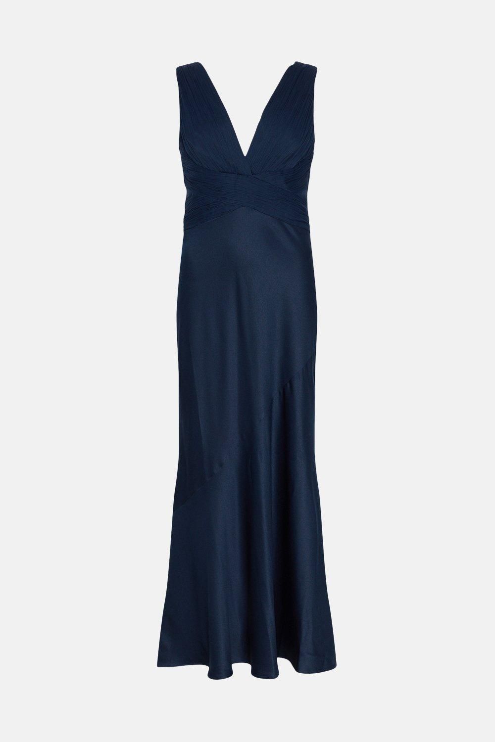 Coast Petite Chiffon V Neck Satin Maxi Dress Navy image 4