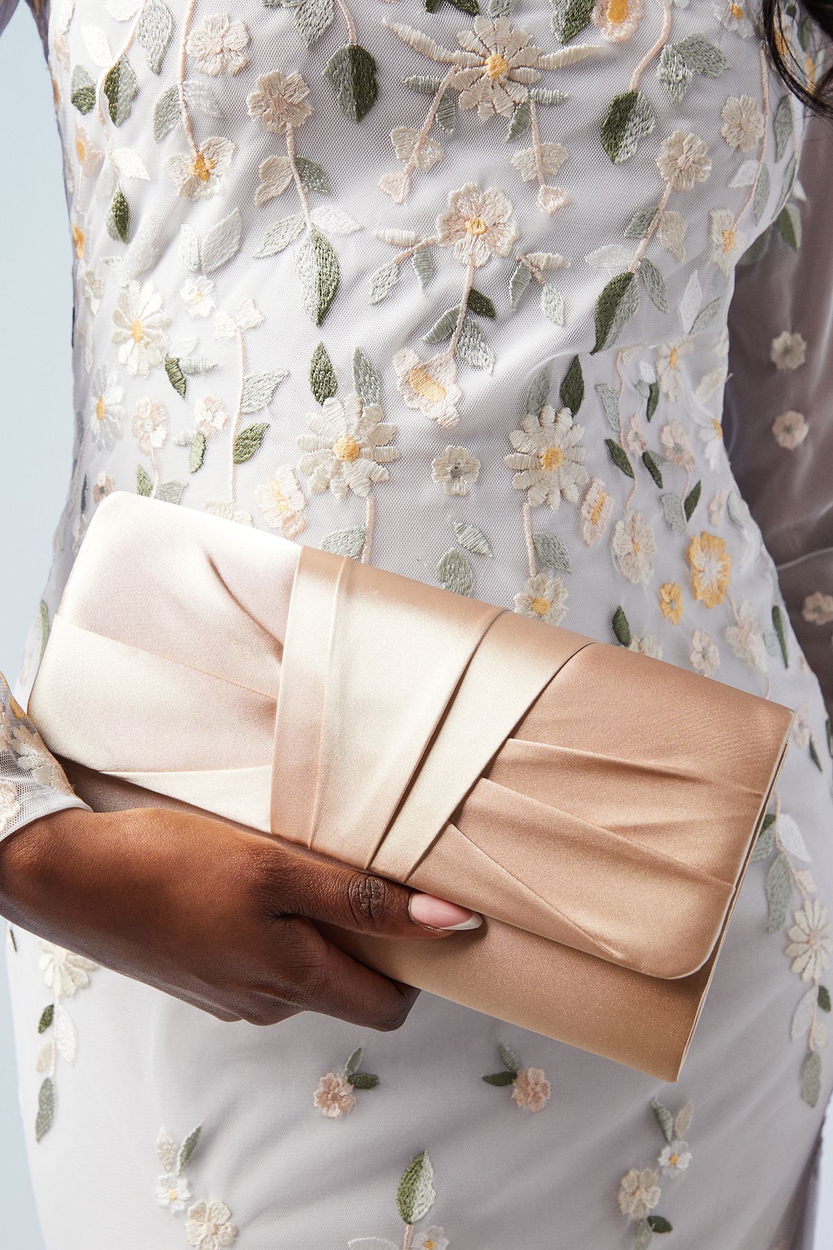 Coast Emma Satin Detail Chain Clutch Bag Champagne