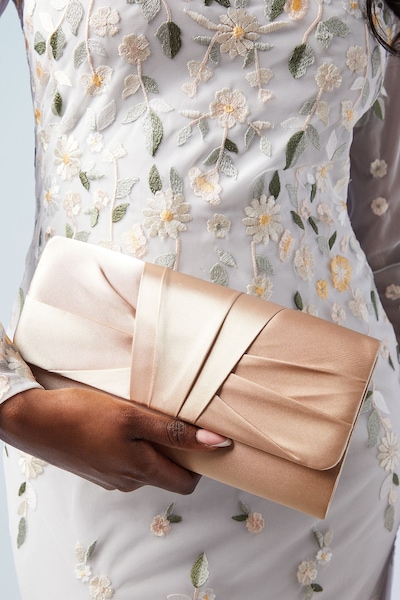 Coast Emma Satin Detail Chain Clutch Bag Champagne