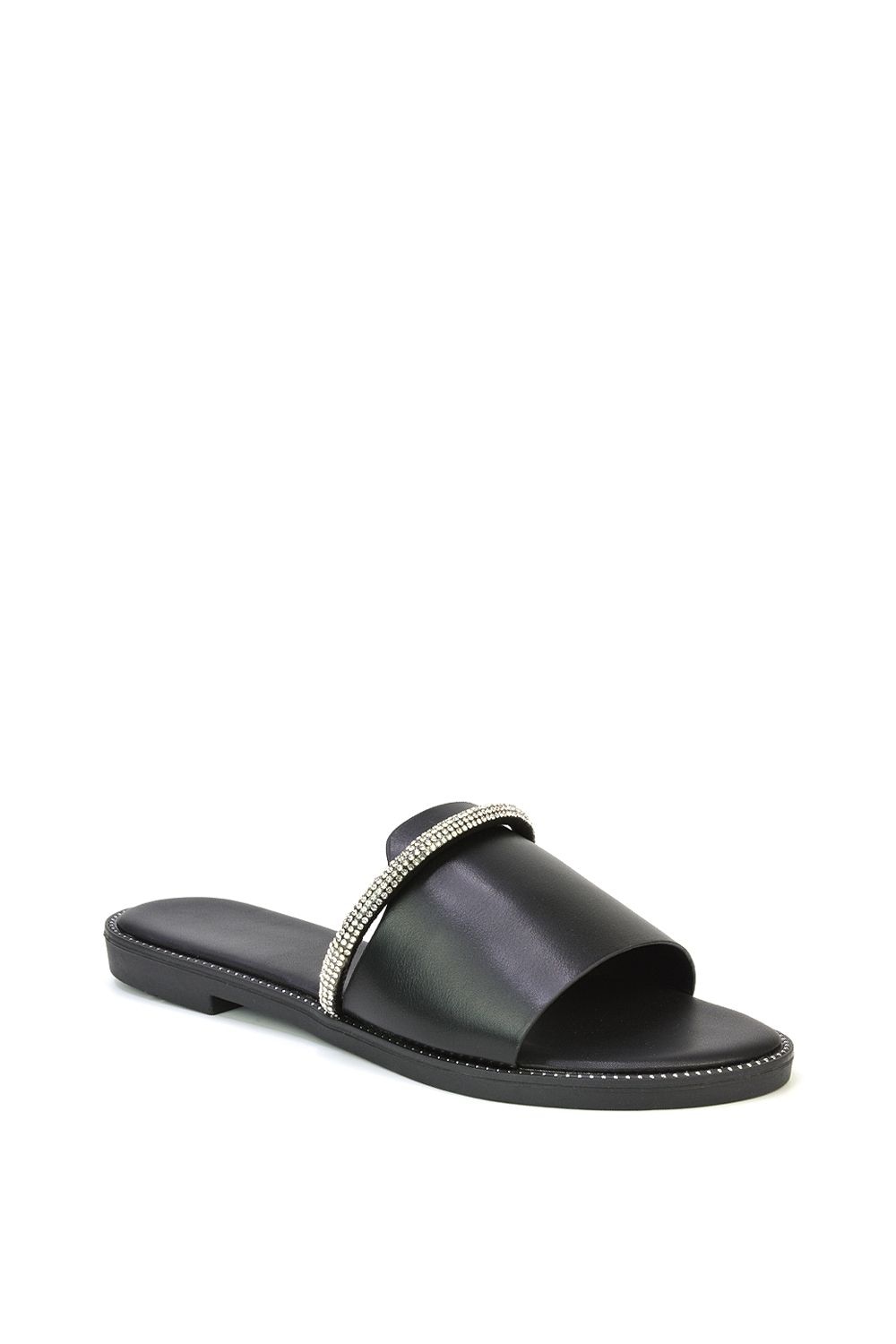 XY London 'Khai' Flat Sandal Sliders With Diamante Rhinestone Strap image 2