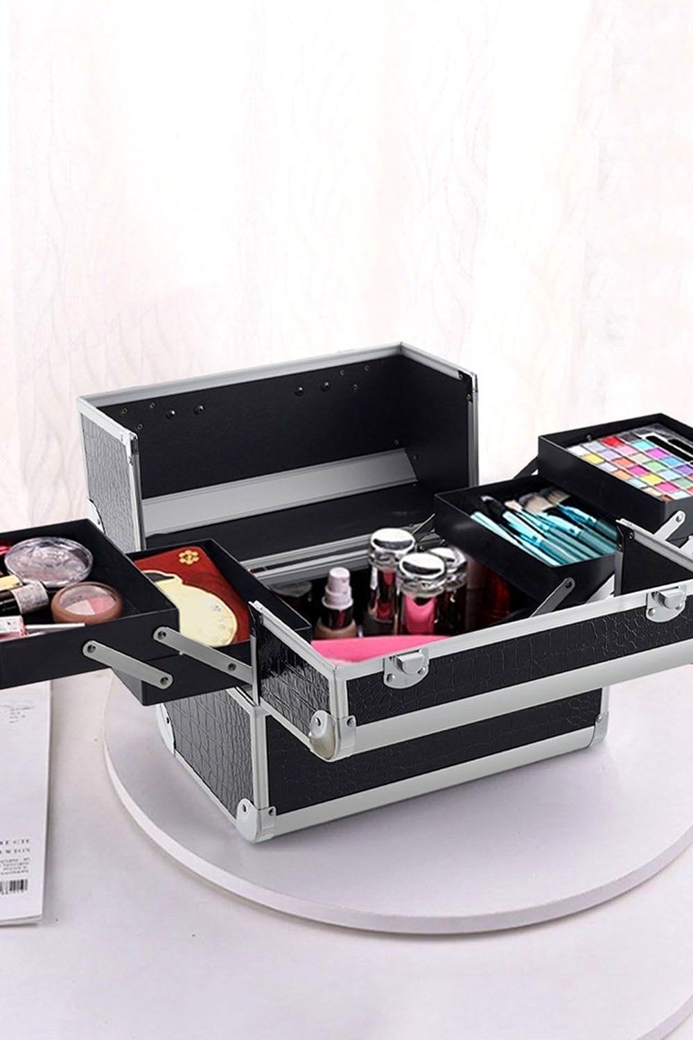 SHEONLY Makeup Case Lockable with Extendable Top and Trays image 1