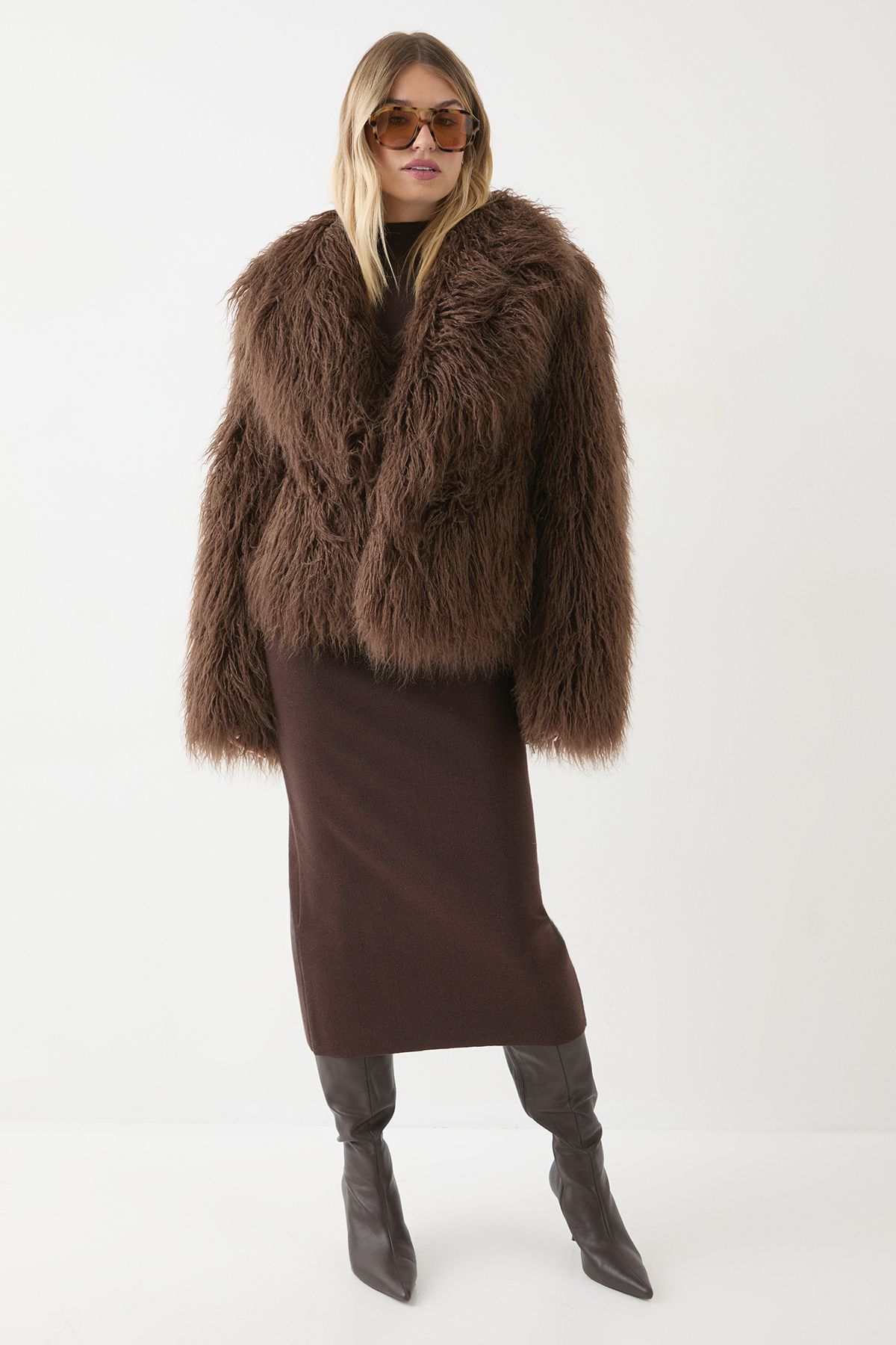 MissPap Mongolian Collared Faux Fur Jacket Chocolate image 2